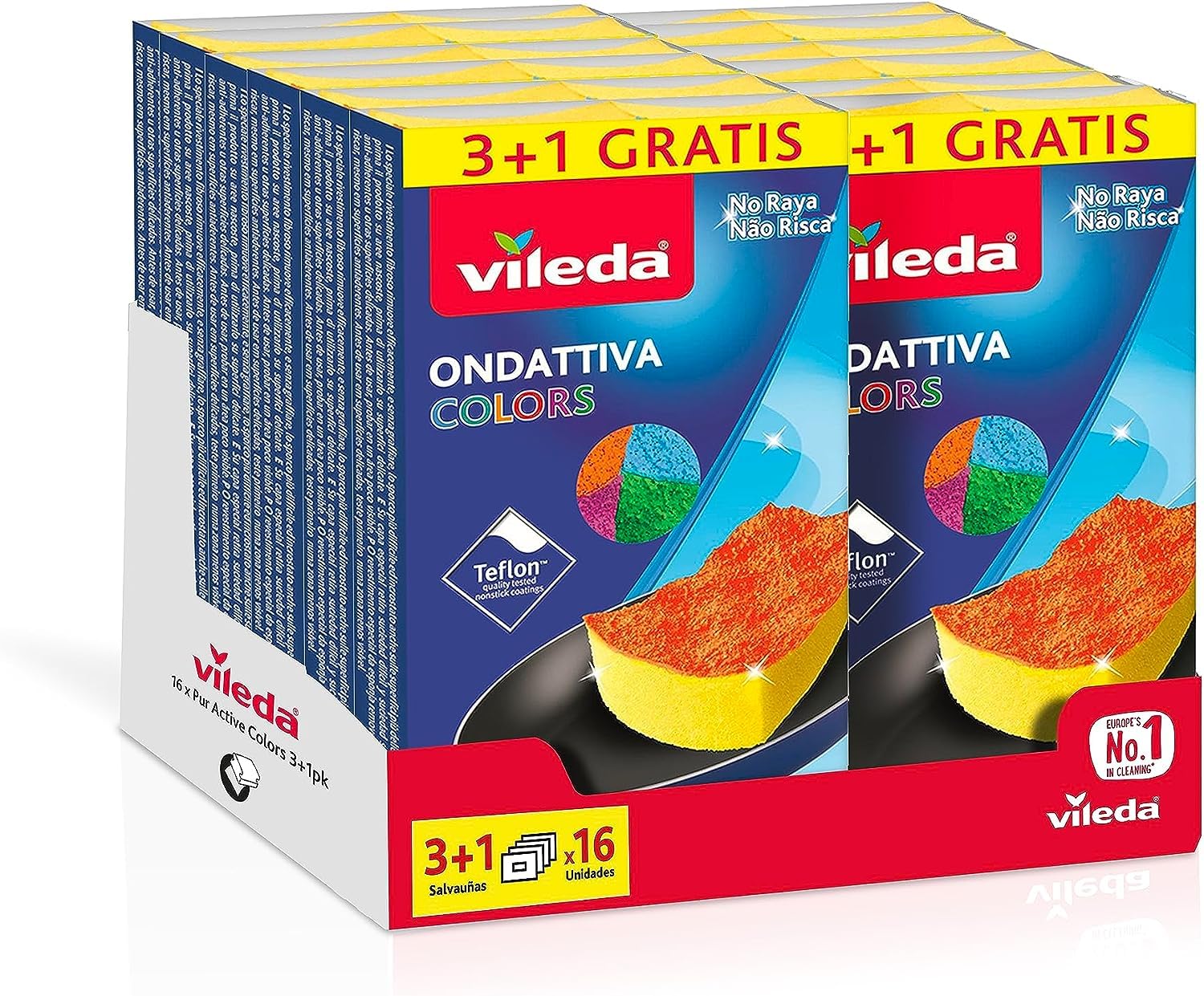 Vileda Spugna in fibra con spugna colori 3+1, 16 pezzi