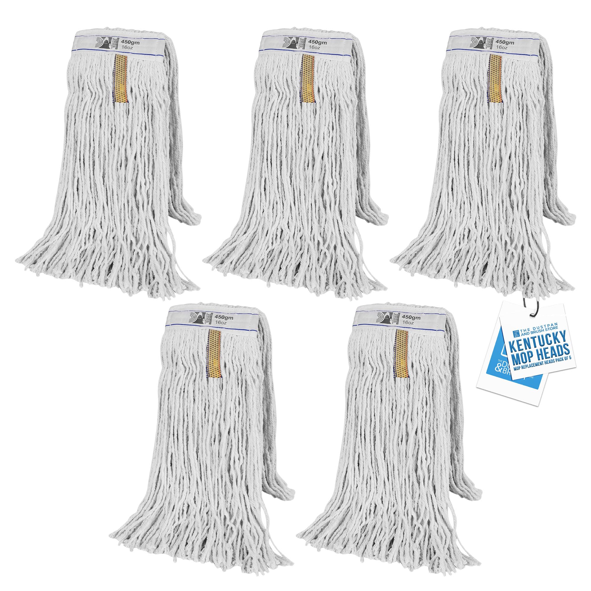 Tdbs The Dustpan And Brush Store White Pack Of 5 Kentucky Mop Head | Commercial And Industrial Grade Mop Refill | Large Size Cotton Mop Heads Replacement Py Yarn | 16Oz Or 450 Grams Each