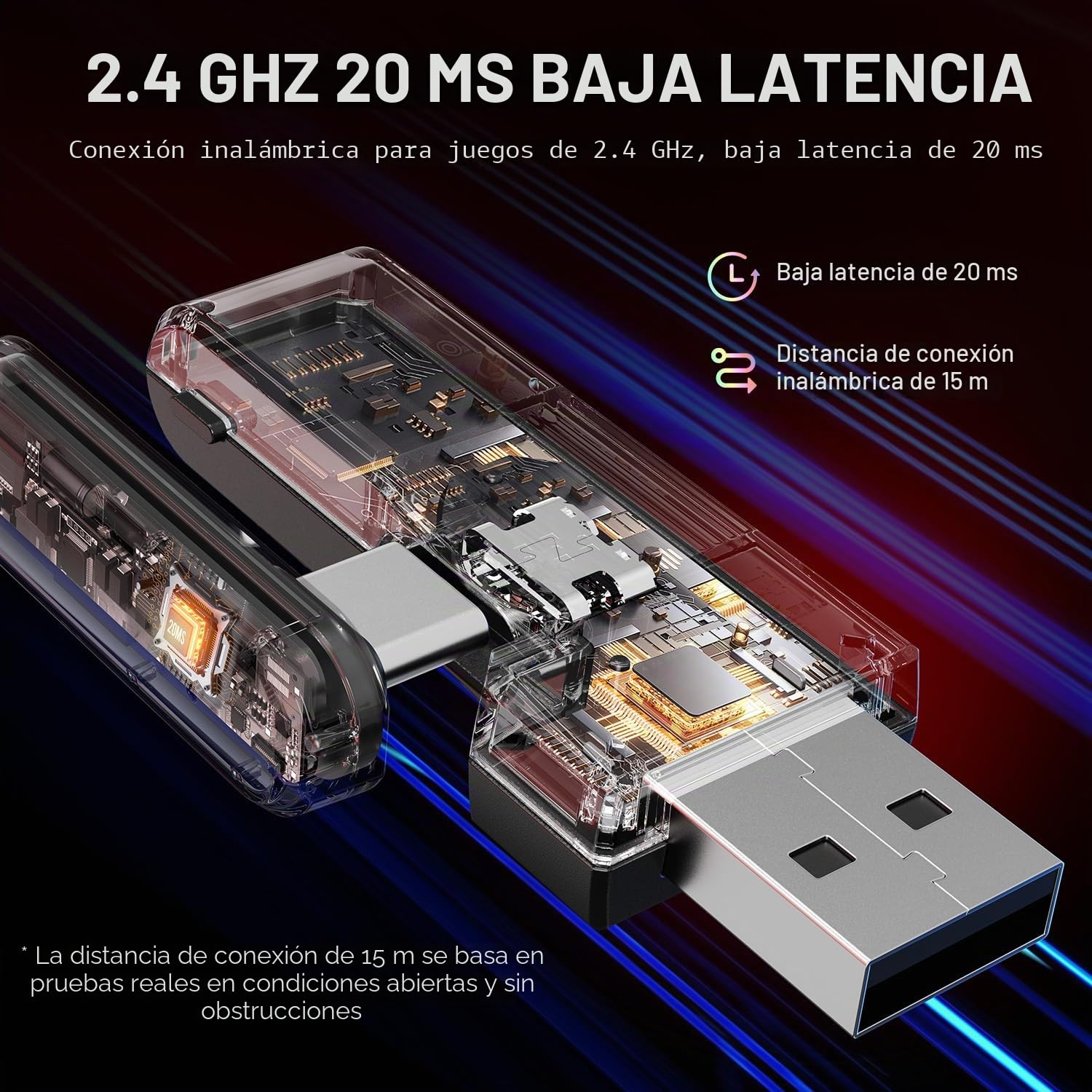 EKSA Auriculares inalámbricos BT para Videojuegos, 2,4 GHz, Interfaz USB-C y USB, con micrófono Extensible, cancelación de Ruido, 52 Horas de duración de la batería con Cable de 3,5 mm para PC