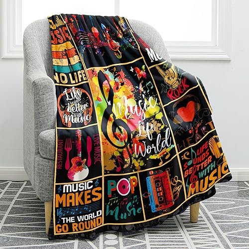 Miniatura 1 de Jekeno Manta de notas musicales, regalos de símbolo musical para mujeres, niños, niñas, hombres, estudiantes, cumpleaños para papá, marido, amantes