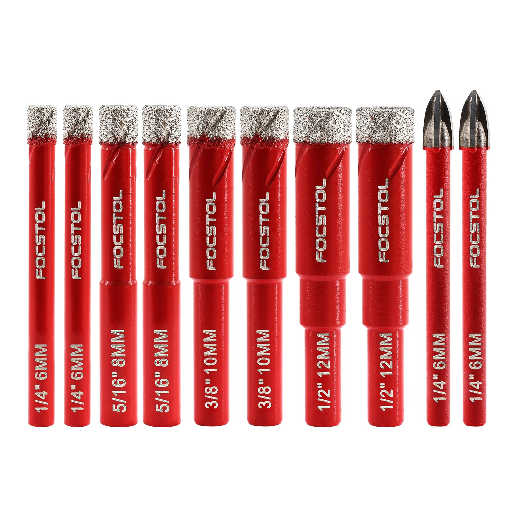 Dry Diamond Drill Bit Set - FOCSTOL 10pcs Diamond Hole Saw Kit & Carbide Drill with Round Shank for Ceramic Porcelain Tile Marble Granite (6mm*2+8mm*2
