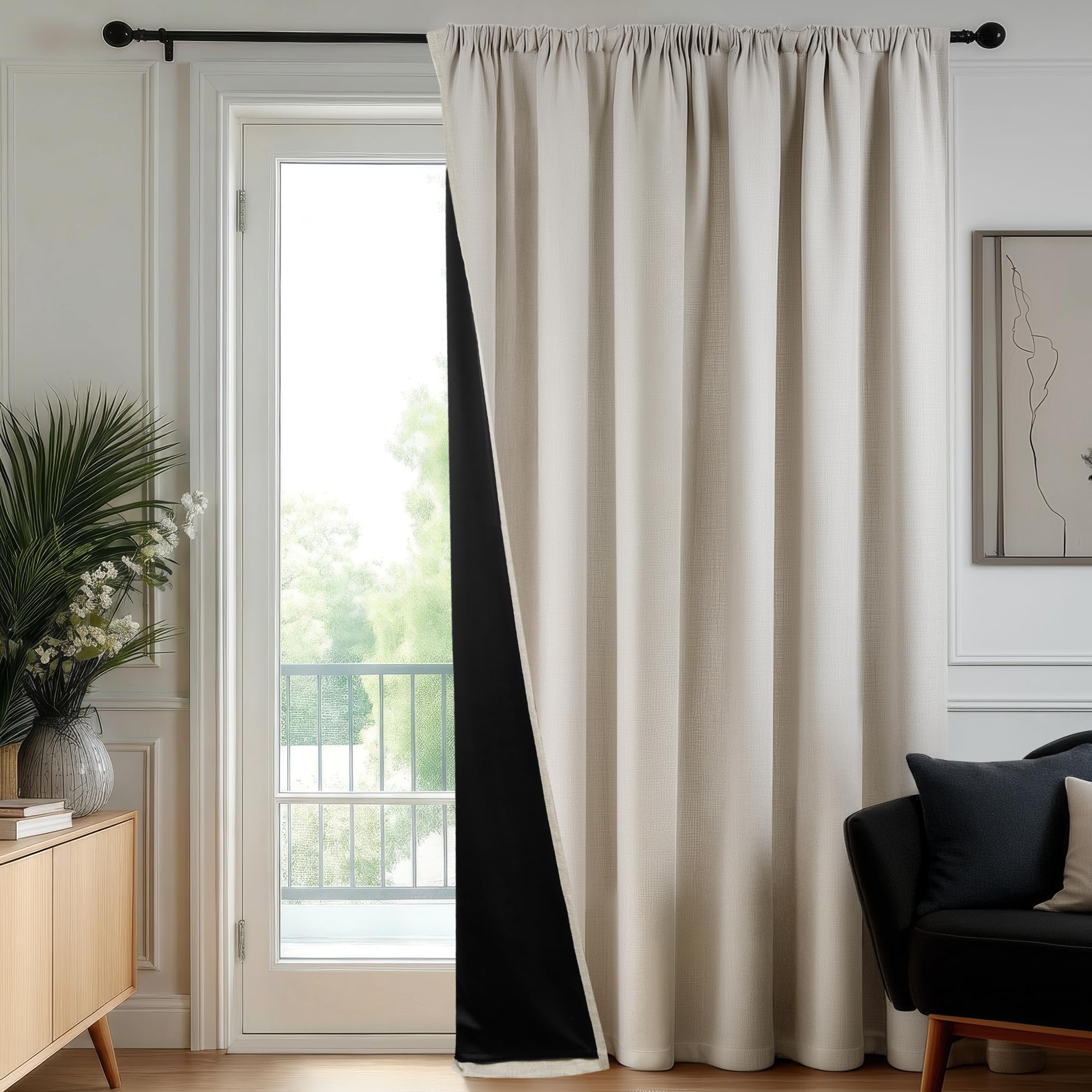 Deconovo Verdunklungsvorhänge mit Kräuselband Vorhang Blickdichte Vorhänge Verdunkelung Leinenoptik Gardinen Wohnzimmer Thermogardine für Schlafzimmer Kälteschutz, H245 x B280 cm, Leinen, 1 Stück