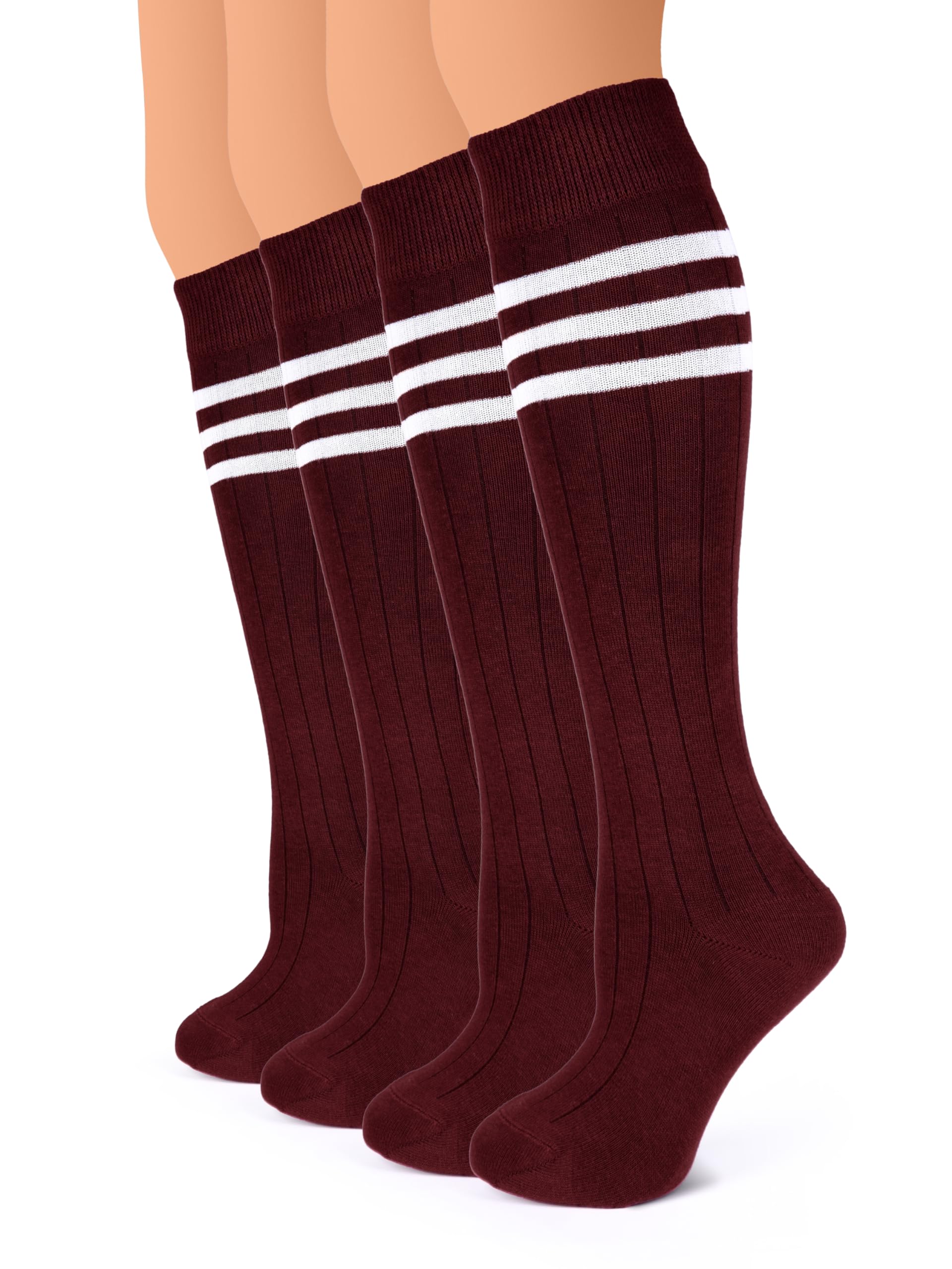 Hugh Ugoli Women Cotton Knee High Socks, Long Dress School Uniform Socks Soft, Lightweight, Size 5-8 &amp; 8-11, 3 &amp; 4 Pairs