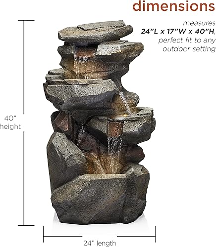 Miniatura 3 de Alpine Corporation WIN1184 Fuente de cascada de roca de 5 niveles con luces LED con aspecto de piedra natural, 40 pulgadas, gris