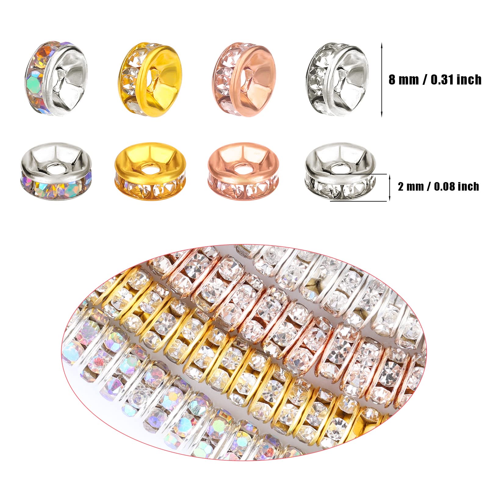 TOAOB 400 pezzi Perline Vetro Strass 6 mm Rotonde Argento Lega Distanziatori Perle per Fai da Te Braccialetti Collana Creazione di Gioielli