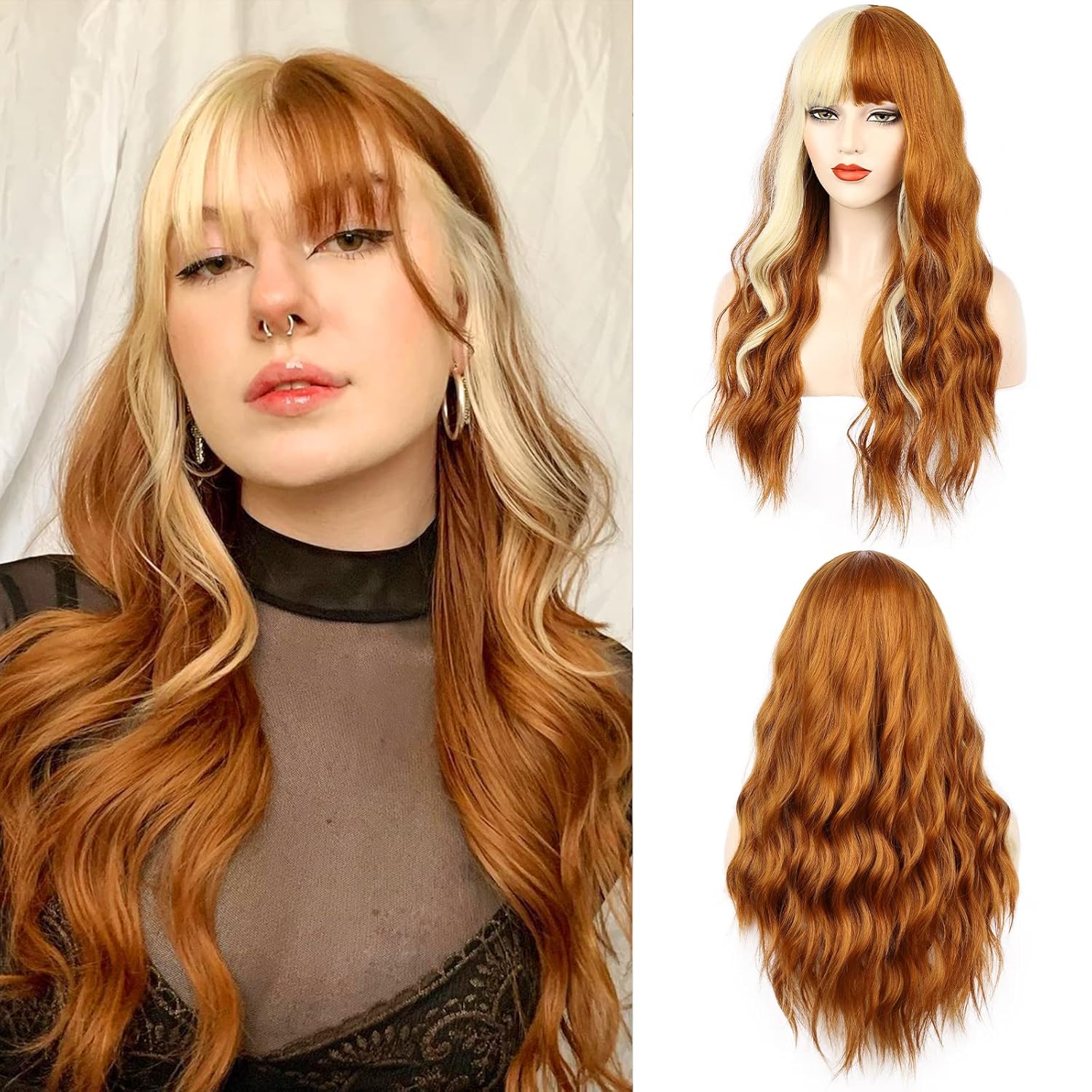 FORCUTEU Orange Wig With Bangs Long Orange Wigs for Women
