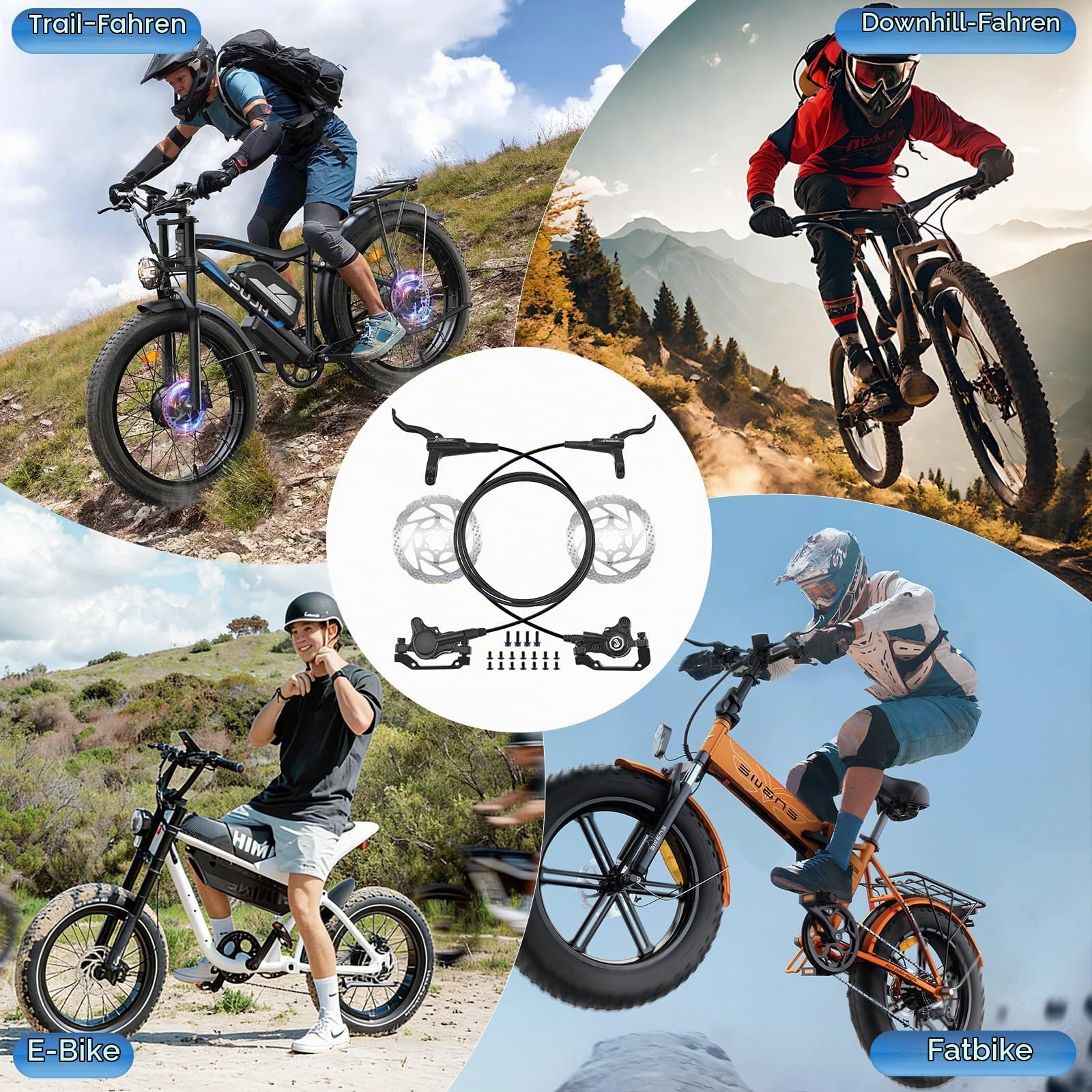 Hydraulische Scheibenbremse Set MTB, 2‑Kolben Vorne & Hinten, 160mm Rotor aus Aluminiumlegierung, Hydraulikbremsen für Mountainbike, E‑Bike & Fatbike, Schwarz