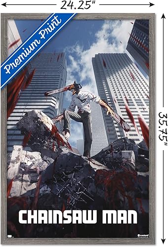 Miniatura 3 de Trends International Chainsaw Man - Póster de pared de arte clave, 34 pulgadas de largo x 22.4 W, versión enmarcada en madera de granero