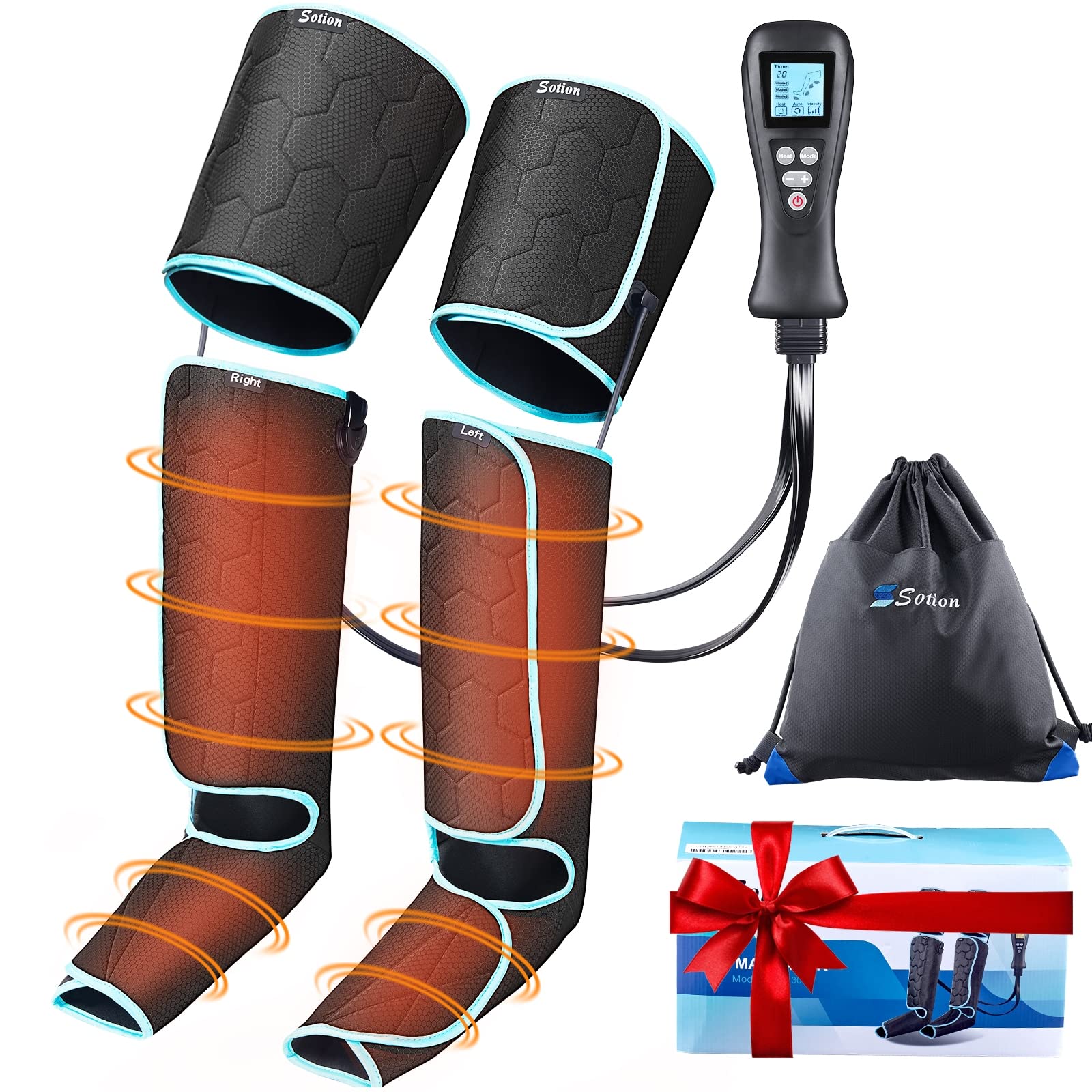 Leg Massager with Heat for Circulation Compression Calf Thigh Foot Massage, Muscle Pain Relief Sequential Boots Device with Handheld Controller with 4 Modes 4 Intensities
