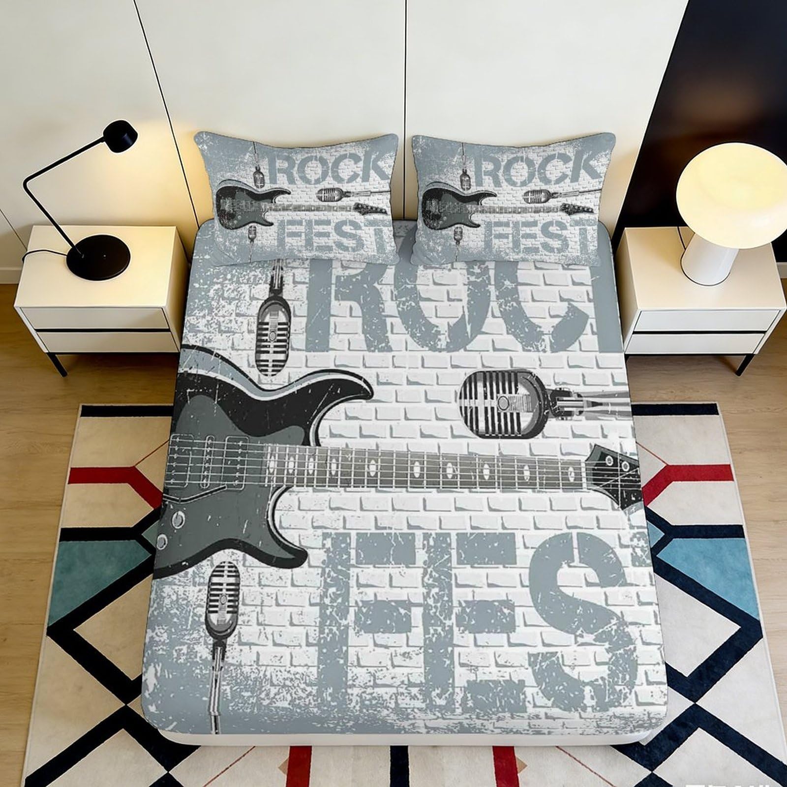 Pnayamiorkfel Style-3 3D Printed Rock Festival Fitted Sheet Microfiber Anti-Slip Bed Cover For Bedroom Guest Room Decor Easy Care 90X200x25cm
