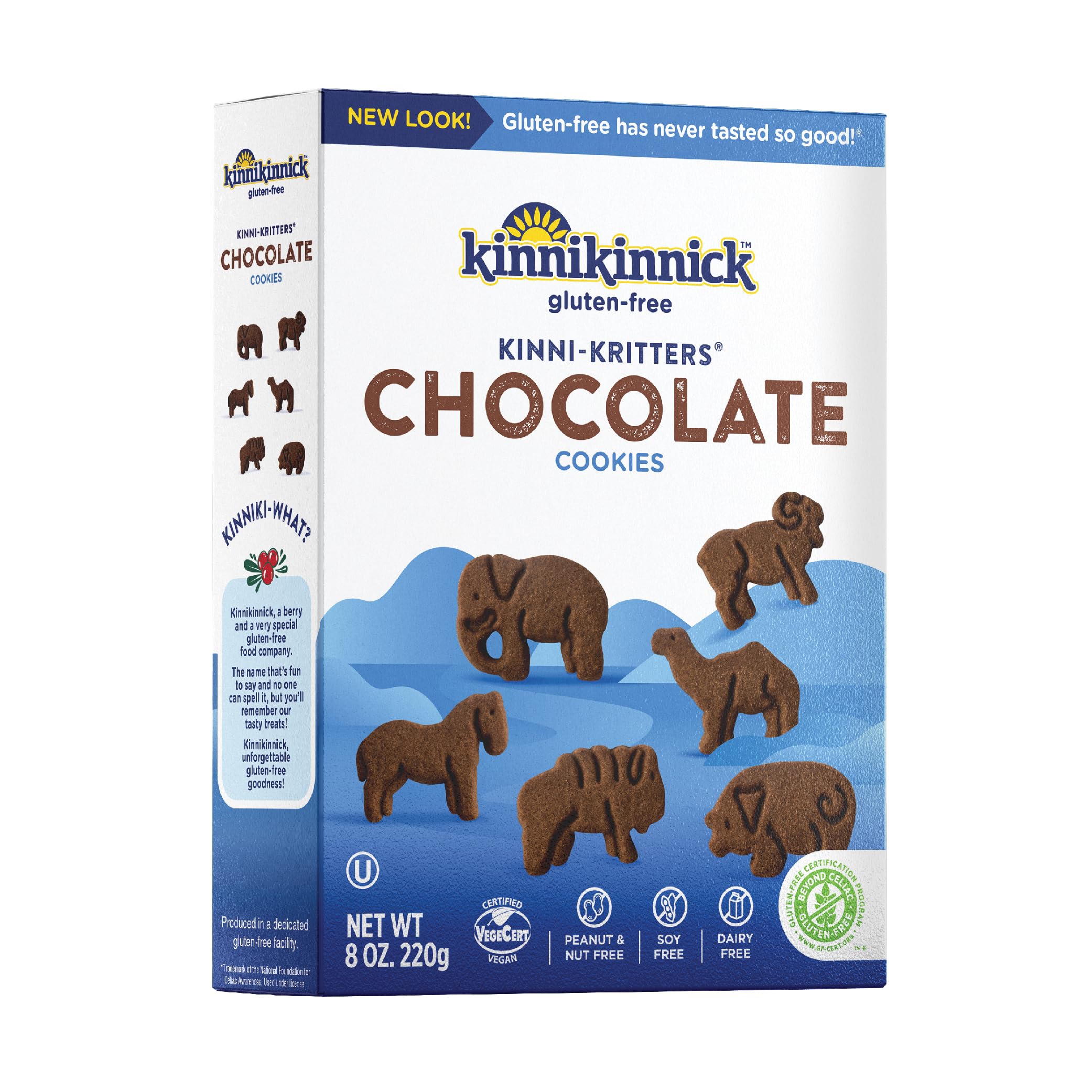 KinniKritters Chocolate Animal Cookies - Gluten Free, Allergy Friendly Vegan Animal Crackers - 8 oz. Box