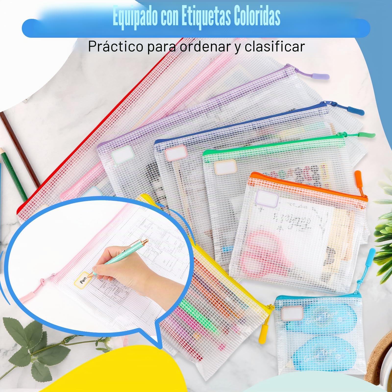 48 Piezas Bolsa de Archivo de Cremallera, A4+A5+A6+B4+B5+B6+B8+Bill Bolsa de Documentos de Plástico de Impermeable, Bolsas de Archivos de Malla para Cosméticos de Oficina Viaje de Tarea Escolar