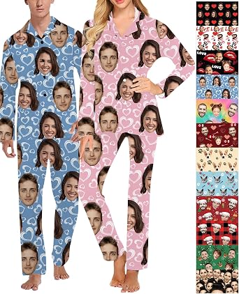 Personalized Pajamas for Women Men Custom Pajamas with Photo Customized Pet Face Matching Pjs Set for Couples Gift