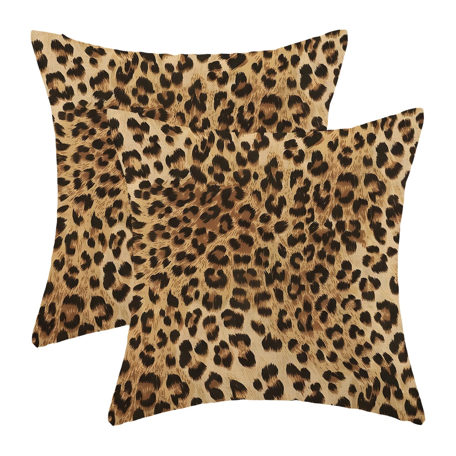 Sorktse Brown Leopard Print Pillow Covers 18x18 Set of 2 Inch Beige Cheetah Skin Print Throw Pillow Covers