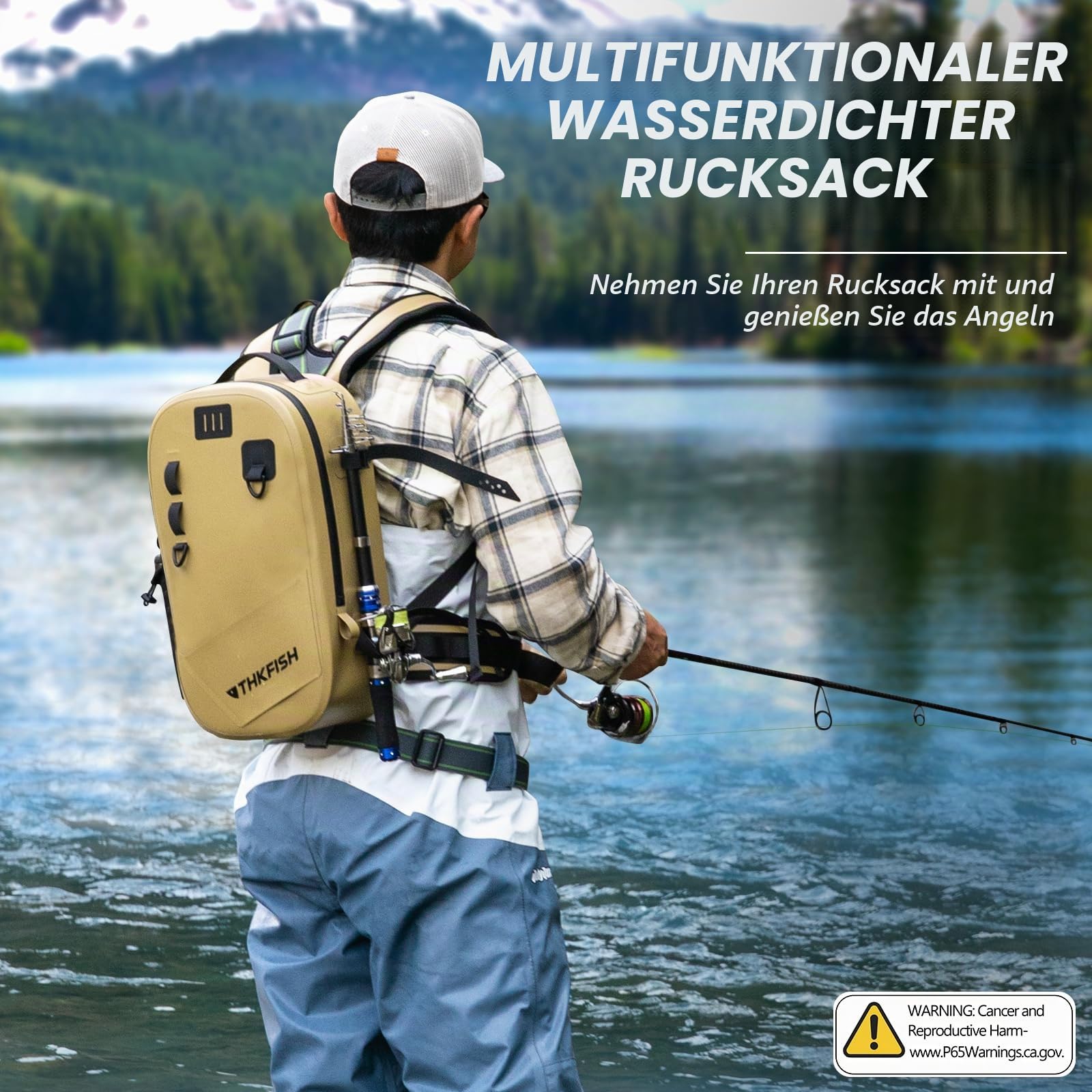 THKFISH Wasserdichter Angelrucksack, Forellen- und Fliegenfischen, Angeltasche, IPX8 wasserdichte Aufbewahrungstasche mit verstellbarem Gurt für Fliegenfisch, Kajak, Bootfahren