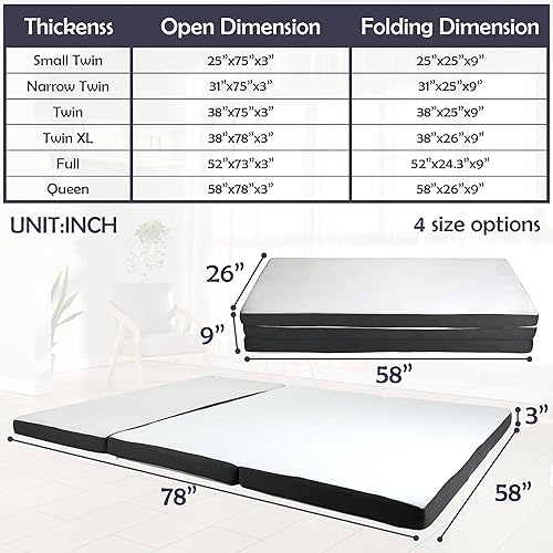 Miniatura 8 de Folding Mattress,Tri Fold Memory Foam Mattress,Portable Foldable Mattress Topper with Washable Cover,Non-Slip Bottom for Camping,Guest