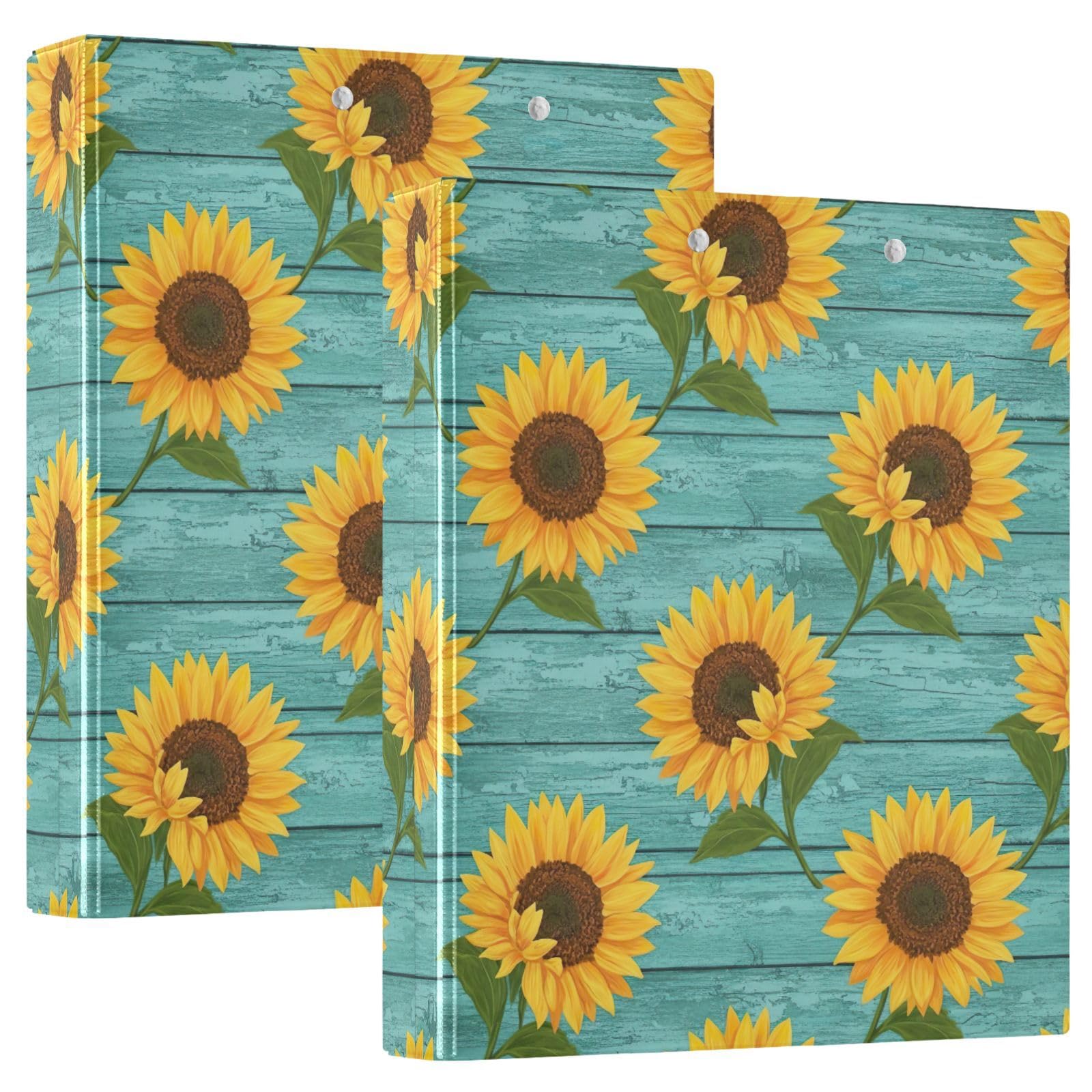 3 Ring Binder, Sunflowers Wood Teal D Ring Binder with Clipboard Large 3 Binders for School, College, Office