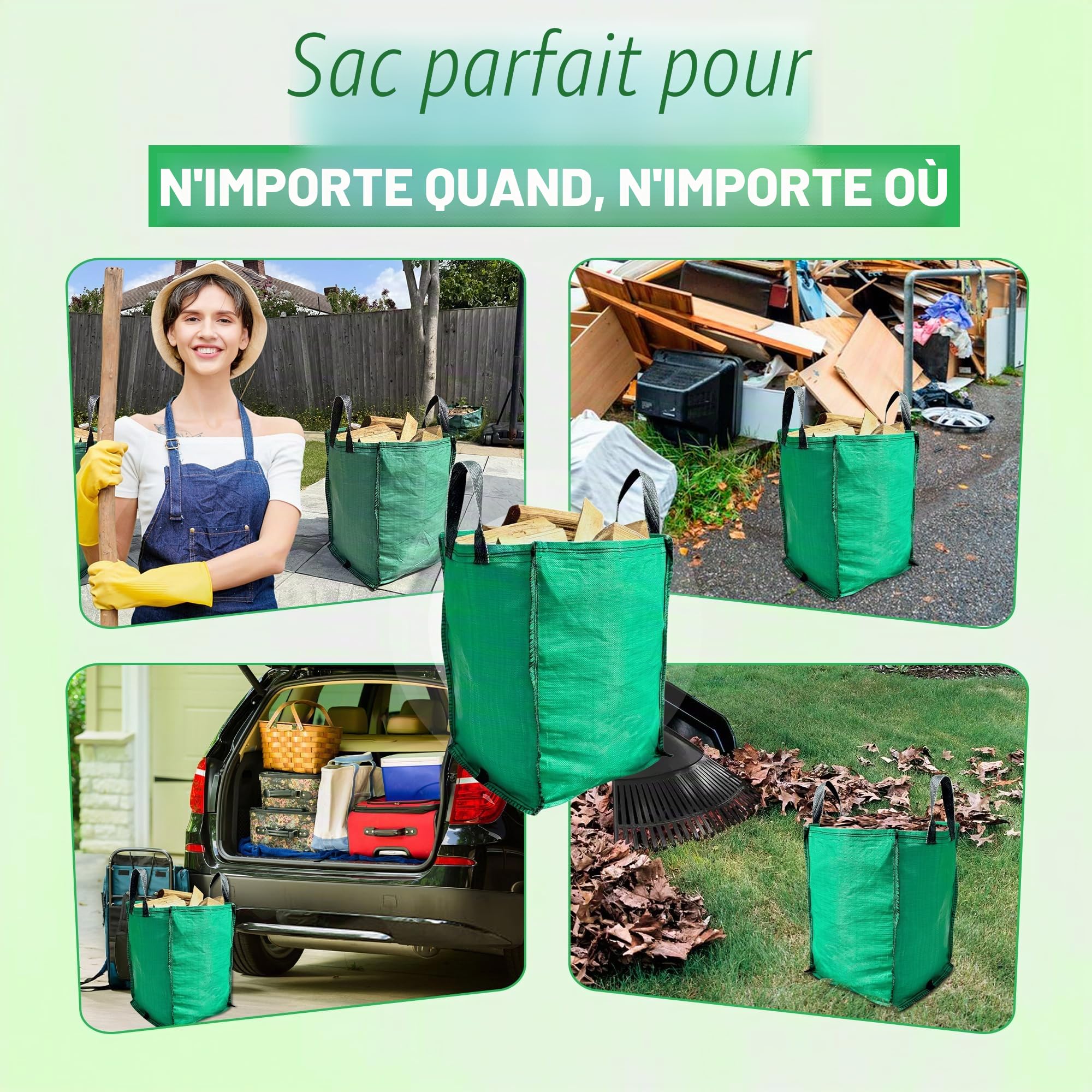 Lot de 3 sacs à déchets de jardin – 120 litres – Sacs à déchets verts très résistants – Tissu industriel et poignées