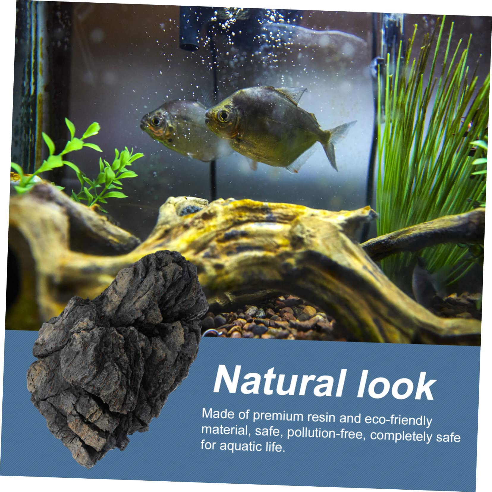 Sosoport Pietra Decorativa per Acquario in Resina Nera Realistico | Ornamento Sicuro per Bonsai e Terrario, Effetto Naturale per Esposizioni e Allestimenti di Pesci Stile Casuale