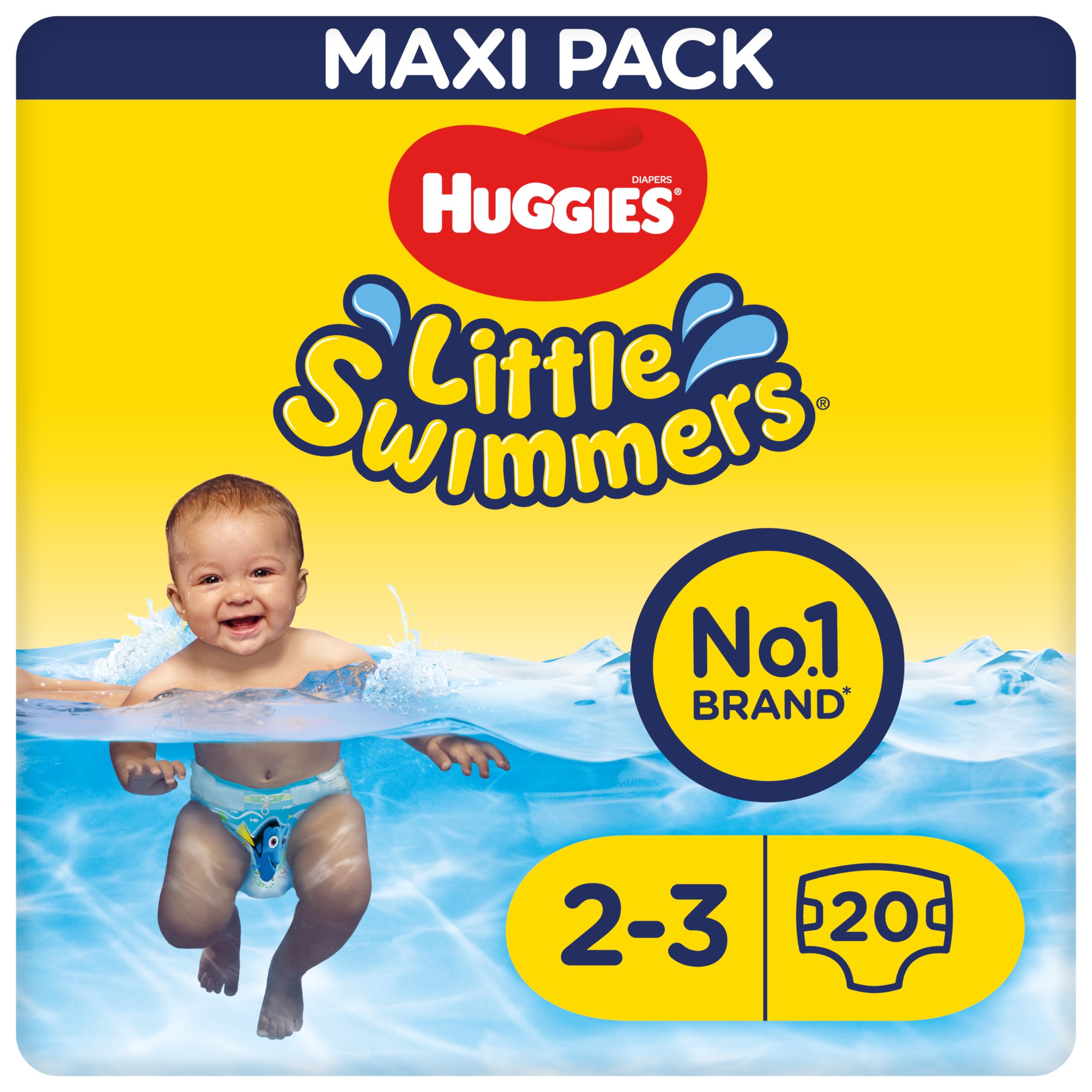 Huggies Little Swimmers Pañales Bañadores para Bebé Talla (2-3), Barreras Anti-Escapes para Una Máxima Protección en el Agua, 20 Pañales Desechables