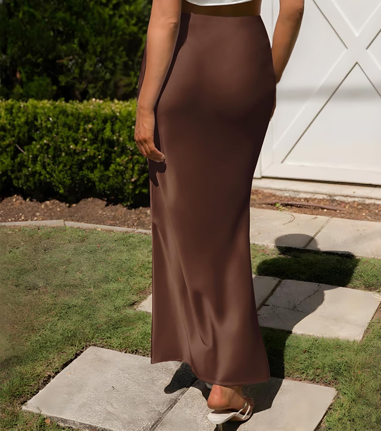 Women's Satin High Waisted Maxi Skirts Hidden Elasticized Waistband A Line Long Skirt - Image 2