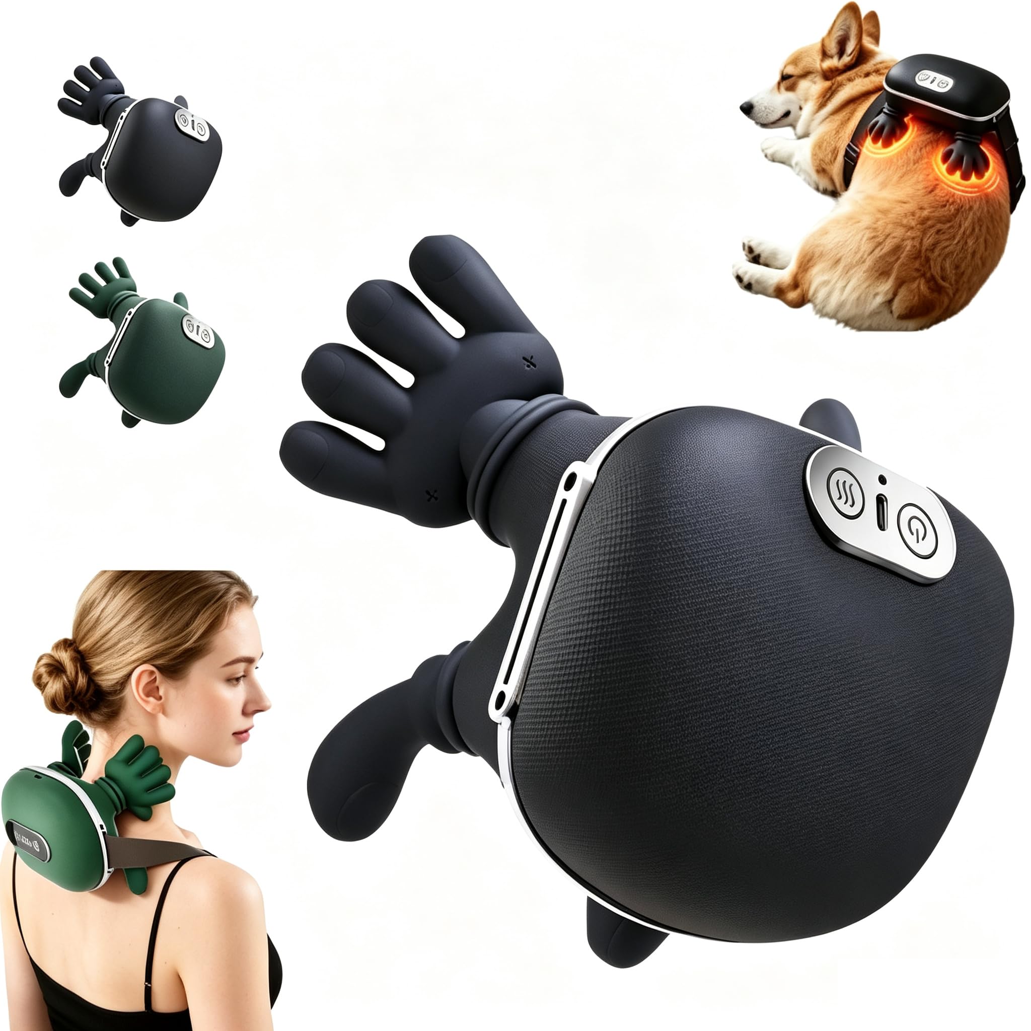 Pet Calming Massager with Strap, Calming Electric Dog Massager with Hands (Black)