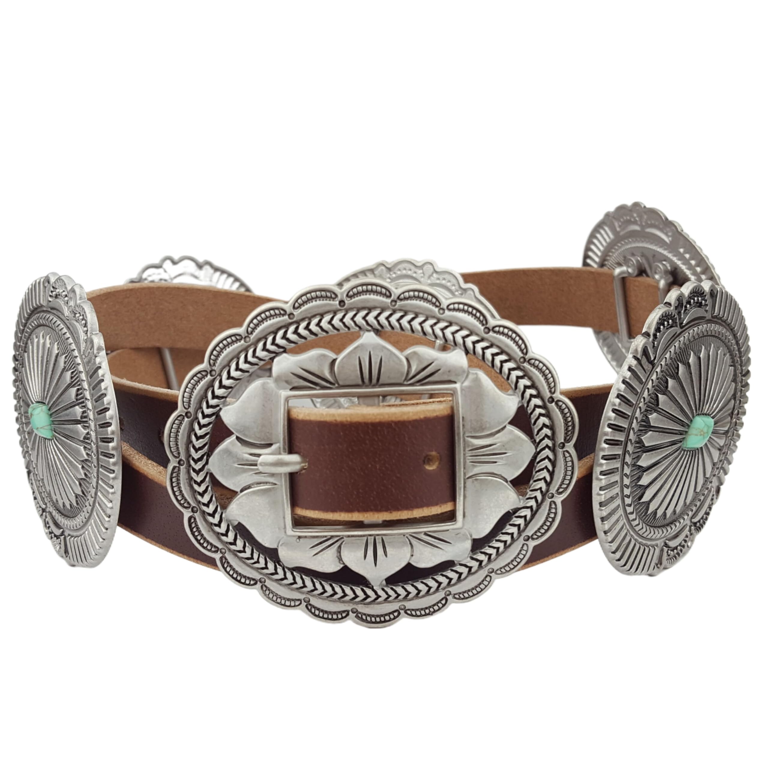 Axesoria Western Genuine Distressed Leather belt w. oval concho