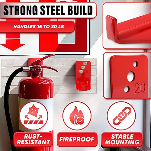 Miniatura 3 de Paquete de 8 ganchos para extintor de incendios de 2.36 x 1.57 x 2.36 pulgadas, soporte de pared para extintor de incendios, soporta hasta 20 libras