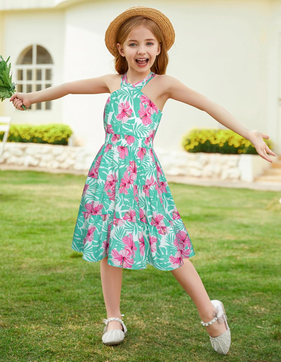 GRACE KARIN Girls Summer Dress Off Shoulder Floral A-line Midi Dress 5-14Y - Image 6