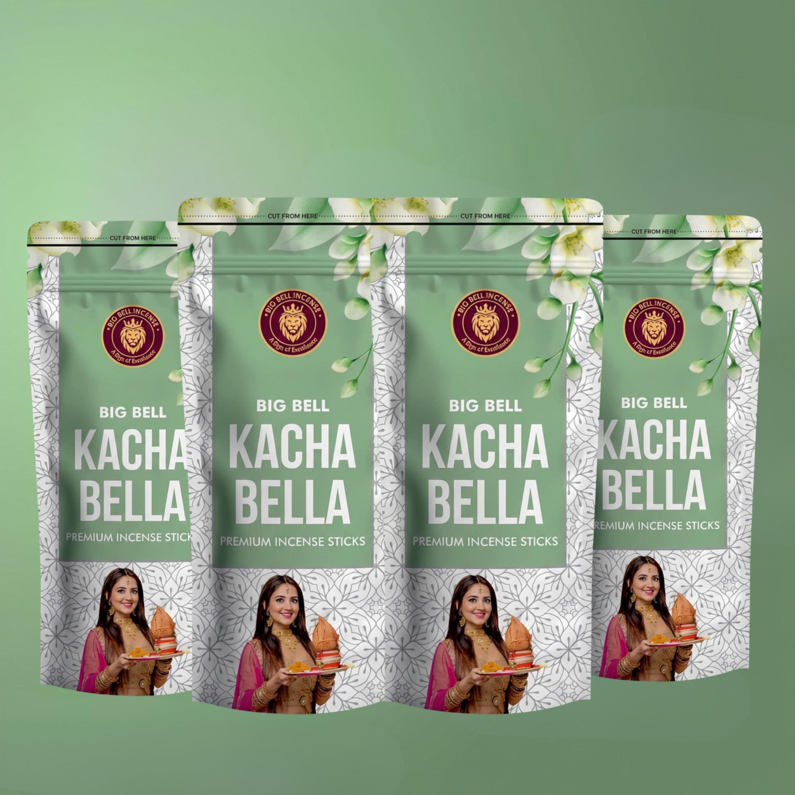 Big Bell Kacha Bella Premium Incense Sticks for Pooja & Mandir | Fresh Floral Jasmine-Like Fragrance | Daily Worship & Meditation | Resealable Zipper Pouch 120g Each (Pack of 5 – Total 600g)-image-22
