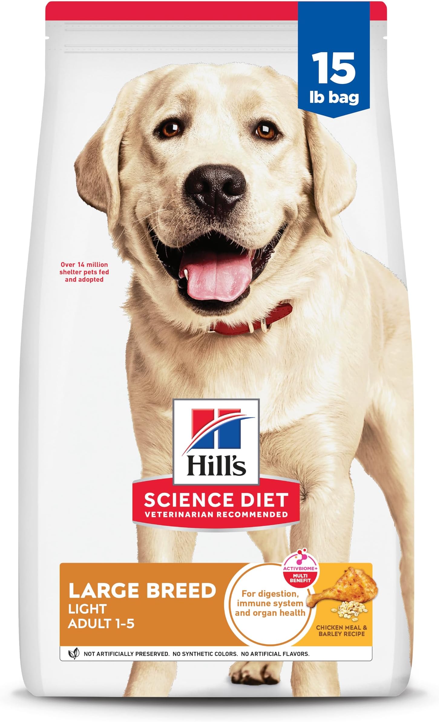 Adult 1-5 Light Large Breed Dry Dog Food, Chicken Meal & Barley, 15 lb. Bag