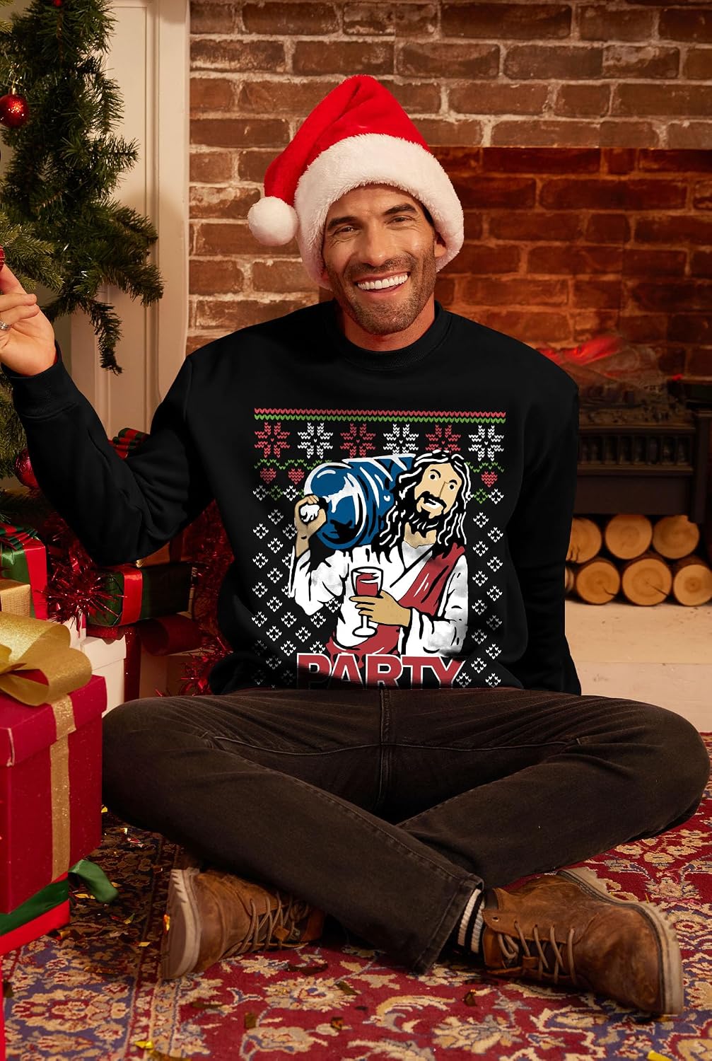 Arvilhill Men's Fleece-Lined Christmas Sweatshirt Funny Xmas Crewneck Graphic Pullover (S-3XL)