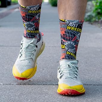 ChalkTalkSPORTS Wrestling Crew Socks - Mid Calf GraphicFlex - Wrestle Life | Athletic and Casual Wear, Moisture-Wicking Yarn Blend, 80% Polyester Nylon Blend, Breathable Ventilation Zone, Arch Support