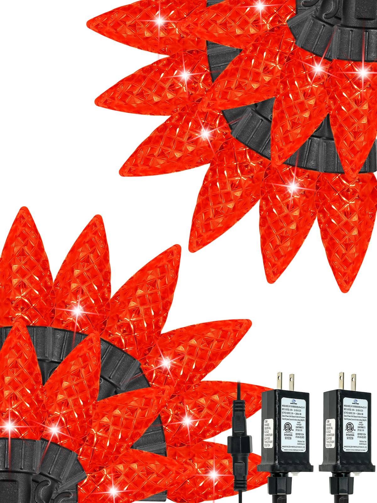 Paquete de 2 luces de Navidad C6 para exteriores e interiores, total de 200 luces LED de 66 pies conectables con temporizador y 13 modos, luz parpadeante impermeable para árbol de Navidad, patios