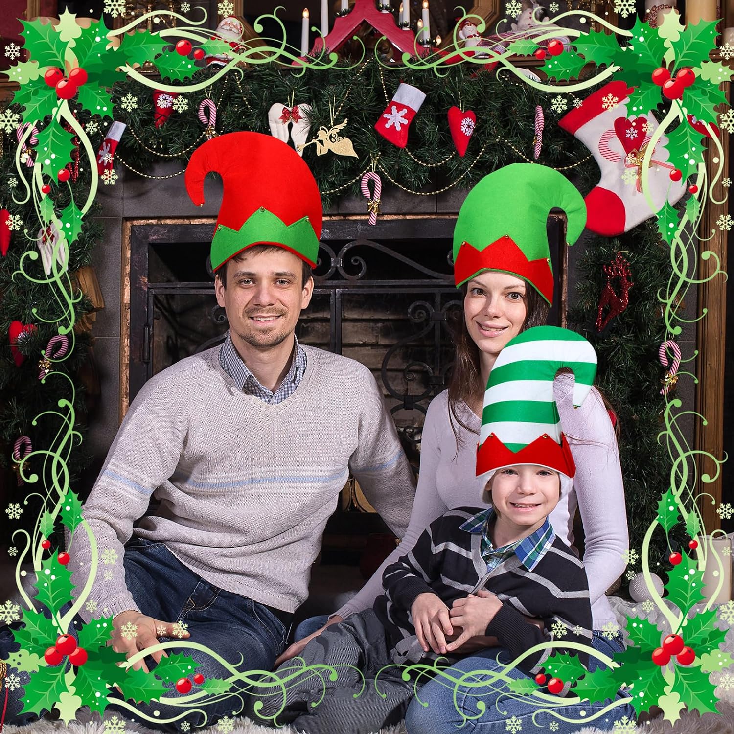 Fourluoo Christmas Elf Hat Felt Elf Costume Hat for Jingle Bell Decor for Adult Men Women Party Santa Holiday Accessories