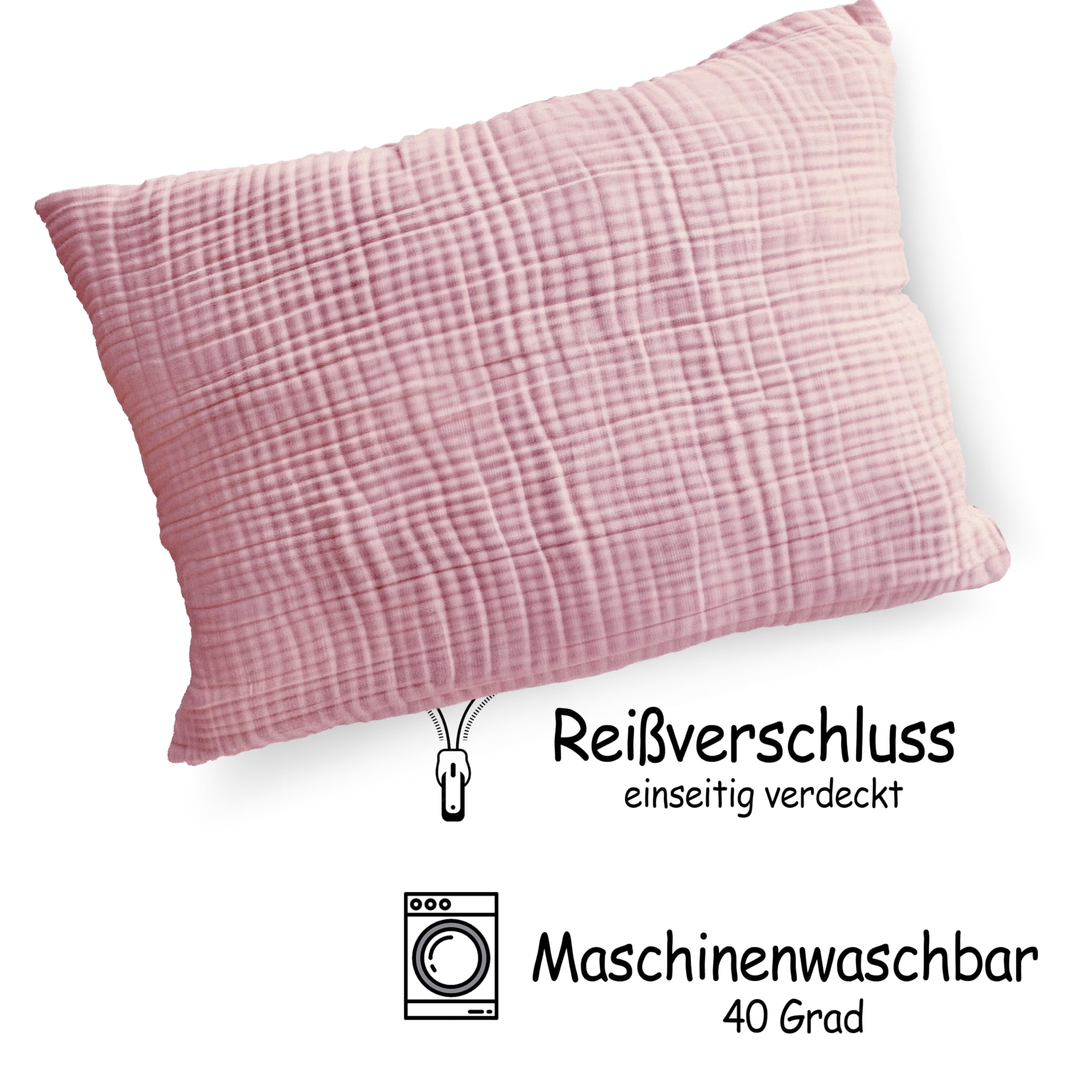 PinkZebra Funda de cojín de muselina orgánica de 40 x 80 cm, doble gauz, para niños y adultos, con certificado ÖkoTex, suave funda de almohada con certificación GOTS, color rosa polvo