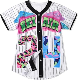 CUTHBERT 90s Outfit for Women,Bel Air Baseball Jersey Shirt for Theme Party,Short Sleeve Jersey Shirt for Party and Club