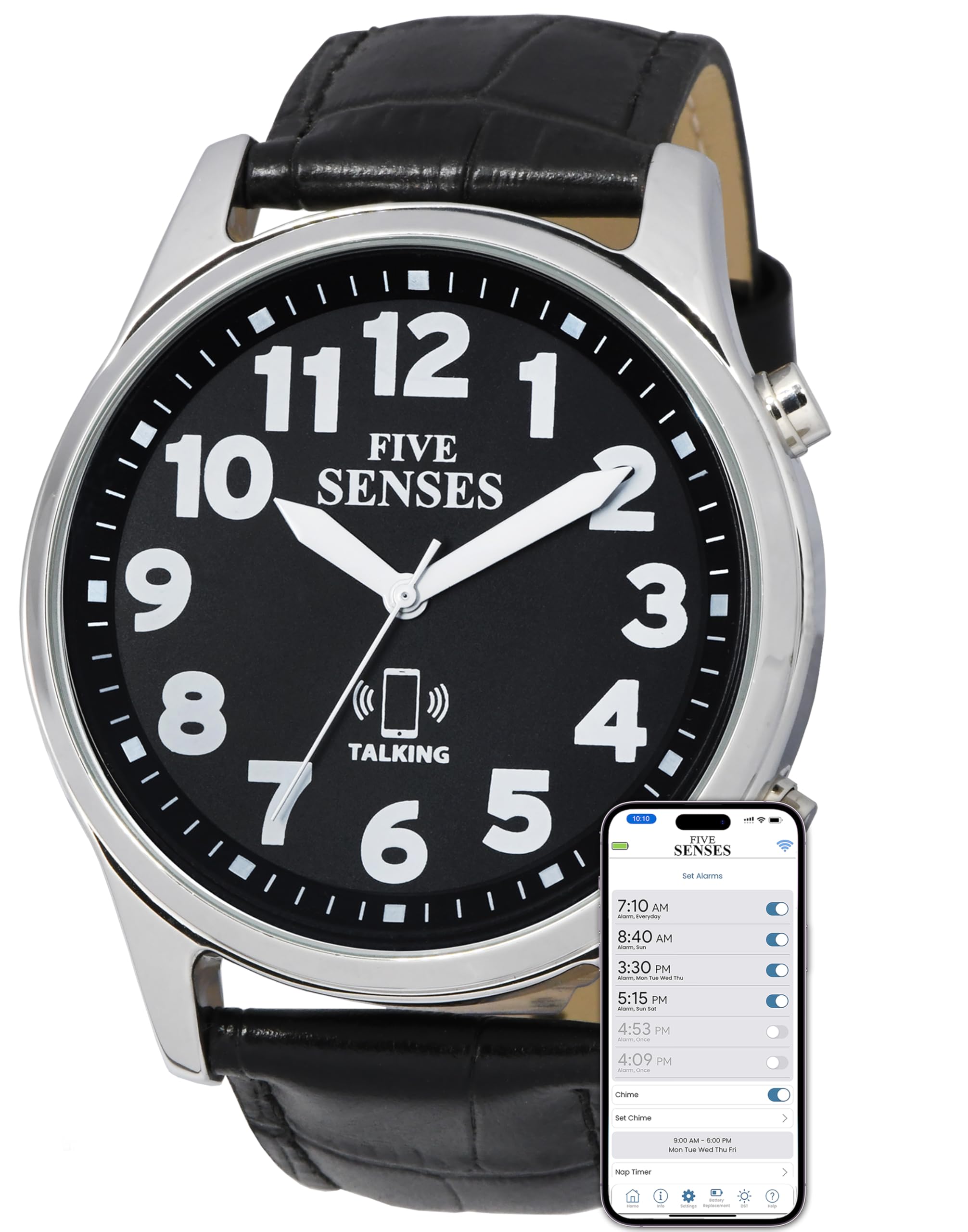 FIVE SENSESFIVE SENSES Jumble Smart Atomic Talking Watch with Voice Reminders and App Control for Seniors and Visually Impaired - A Great Gift for Blind Men and Women. A Talking Watches for The Blind