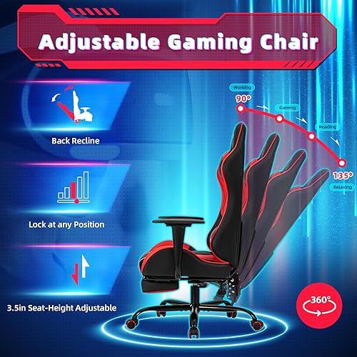 Miniatura 38 de ECOTOUGE - Silla para juegos de PC con reposacabezas y almohada lumbar, silla ergonómica de escritorio de oficina de carreras de piel sintética