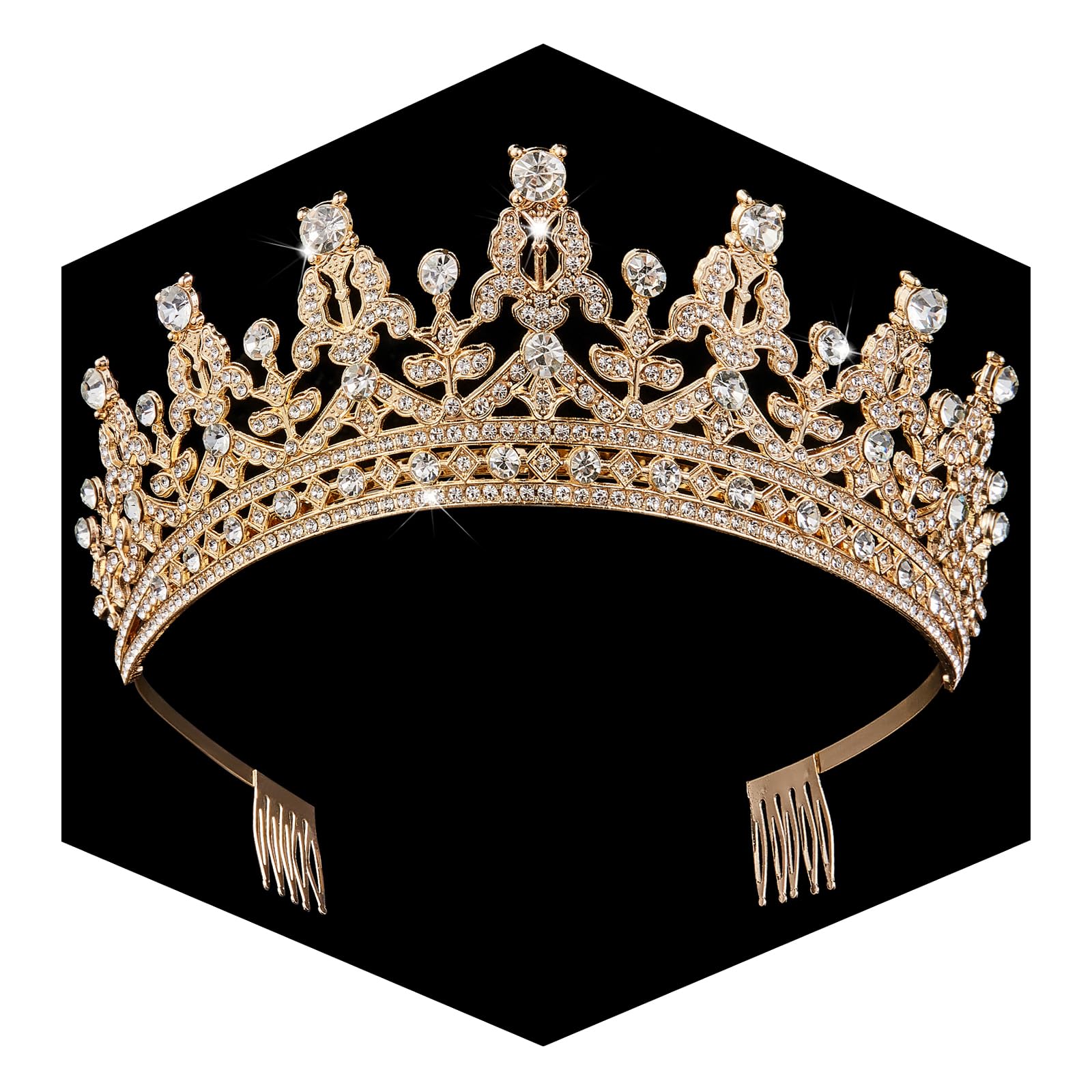 Fesciory Birthday Crown for Women, Gold Plated Crystal Tiara with Sash