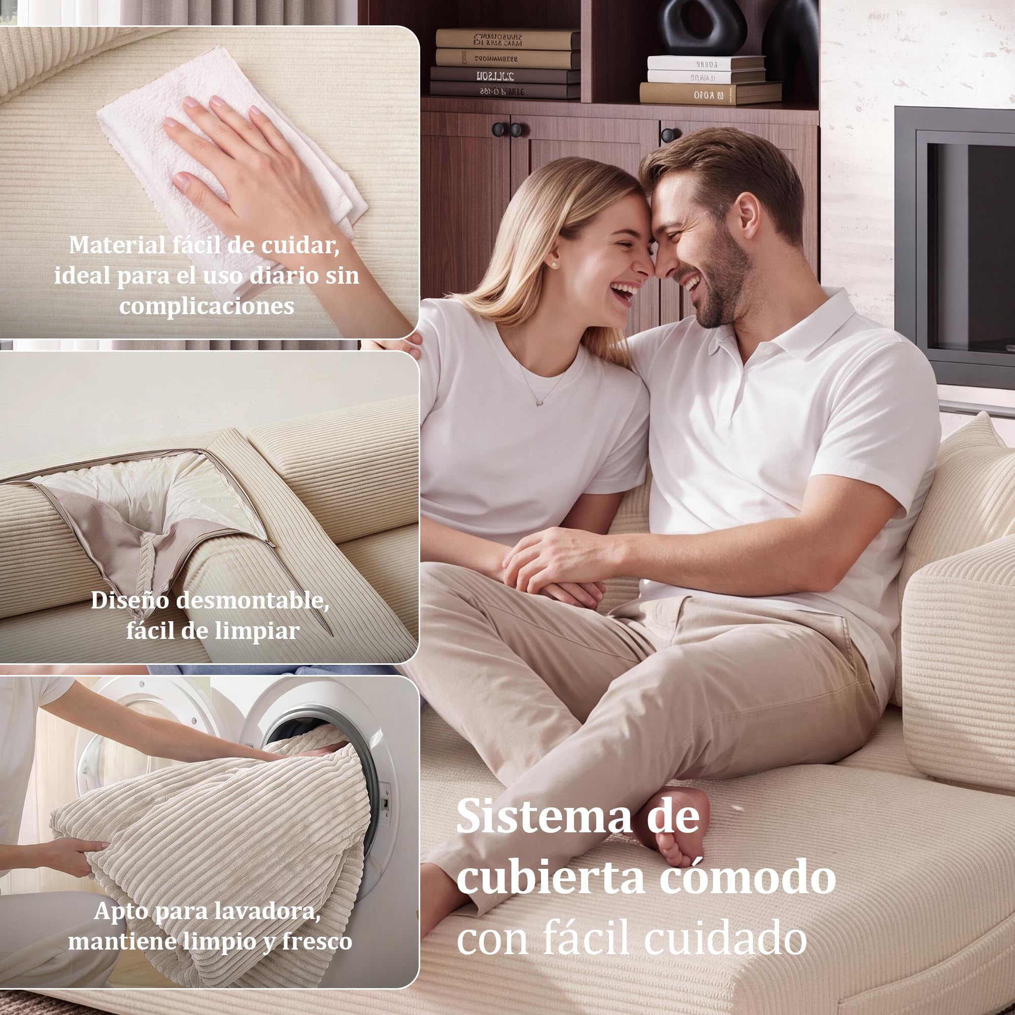 Vipbear Sofá Cama de Suelo 160cm,Plegable de Boneless de 2 plazas,Blanco | Desmontable,Plegable 5 en 1,Pana,Modular