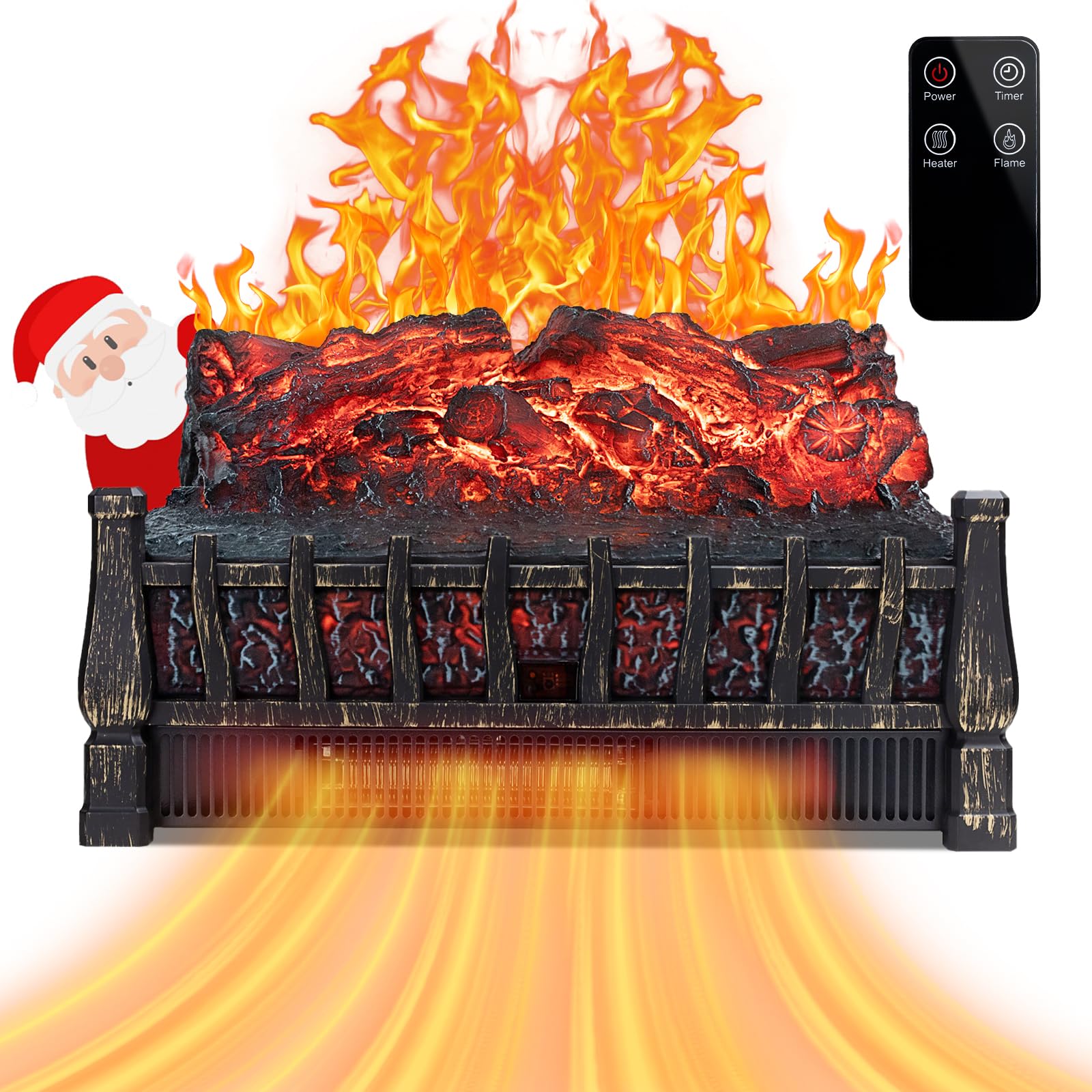 LifePlus Electric Fireplace Logs Heater, Fireplace Insert Heater with Remote Control, Realistic Flame Effect, Infrared Fireplace for for Indoor Use 8H Timer, Adjustable Brightness, Double Protection