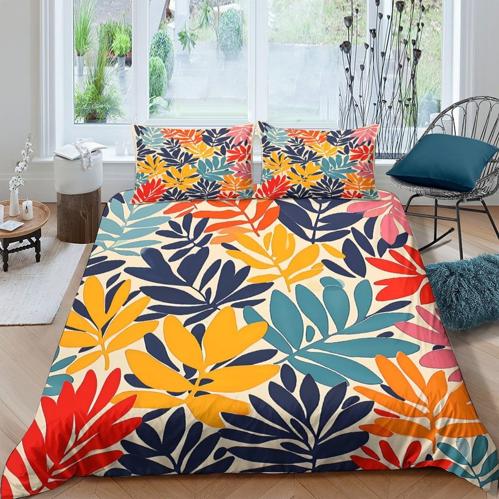 Ctjqhvkz Style-2 3D Printed Tropical Leaf Fitted Sheet Microfiber Soft Breathable Abstract Botanical Bed Cover For Bedroom Guestroom Decor Single（135X200cm）