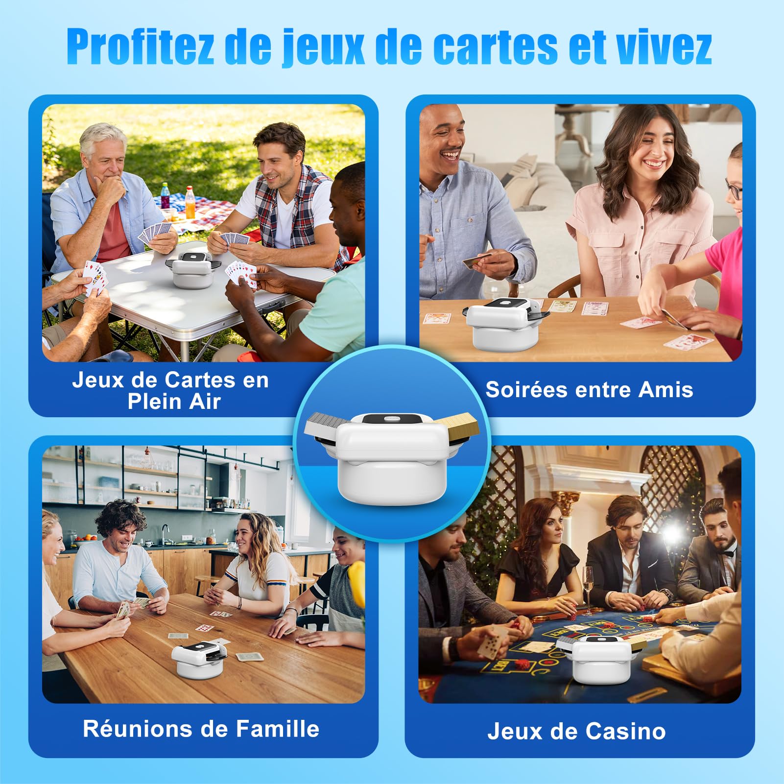 Mélangeur de Cartes Automatique et Manuel Électronique - Portable, Silencieux et Rapide pour 1 à 2 Jeux - Compatible avec Poker, Blackjack, Texas Hold’em, Phase 10 - Inclut Sac de Rangement