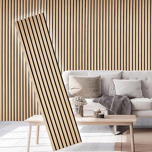 2 paneles acústicos de listones de madera para una decoración elegante y reducción de ruido, panel texturizado 3D para techo y pared, roble blanco