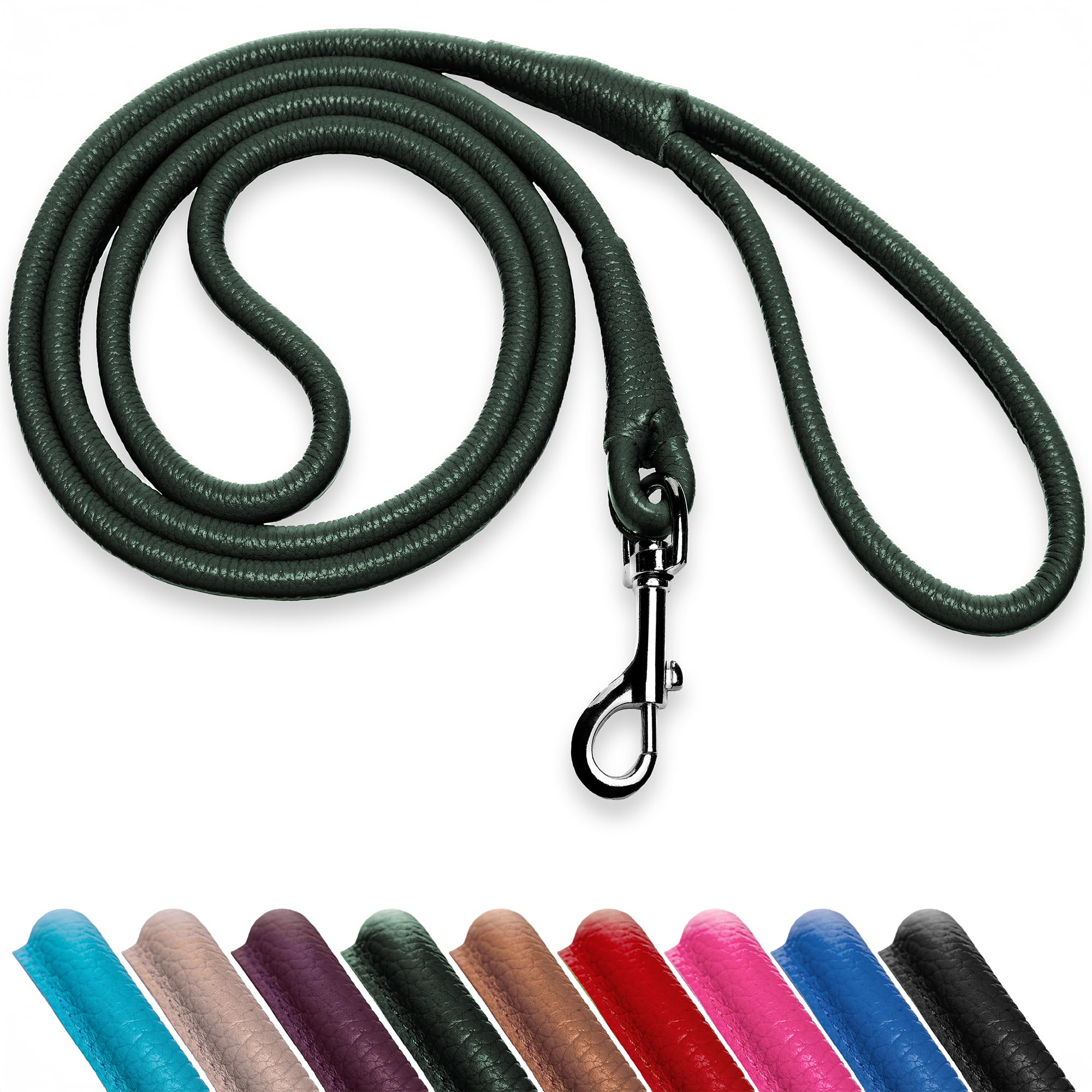 OOPSDOGGY Rolled Leather Dog Lead 6ft Heavy Duty Training Leash for Small Medium Large Dogs & Puppy Black Brown Red (Green, Small)
