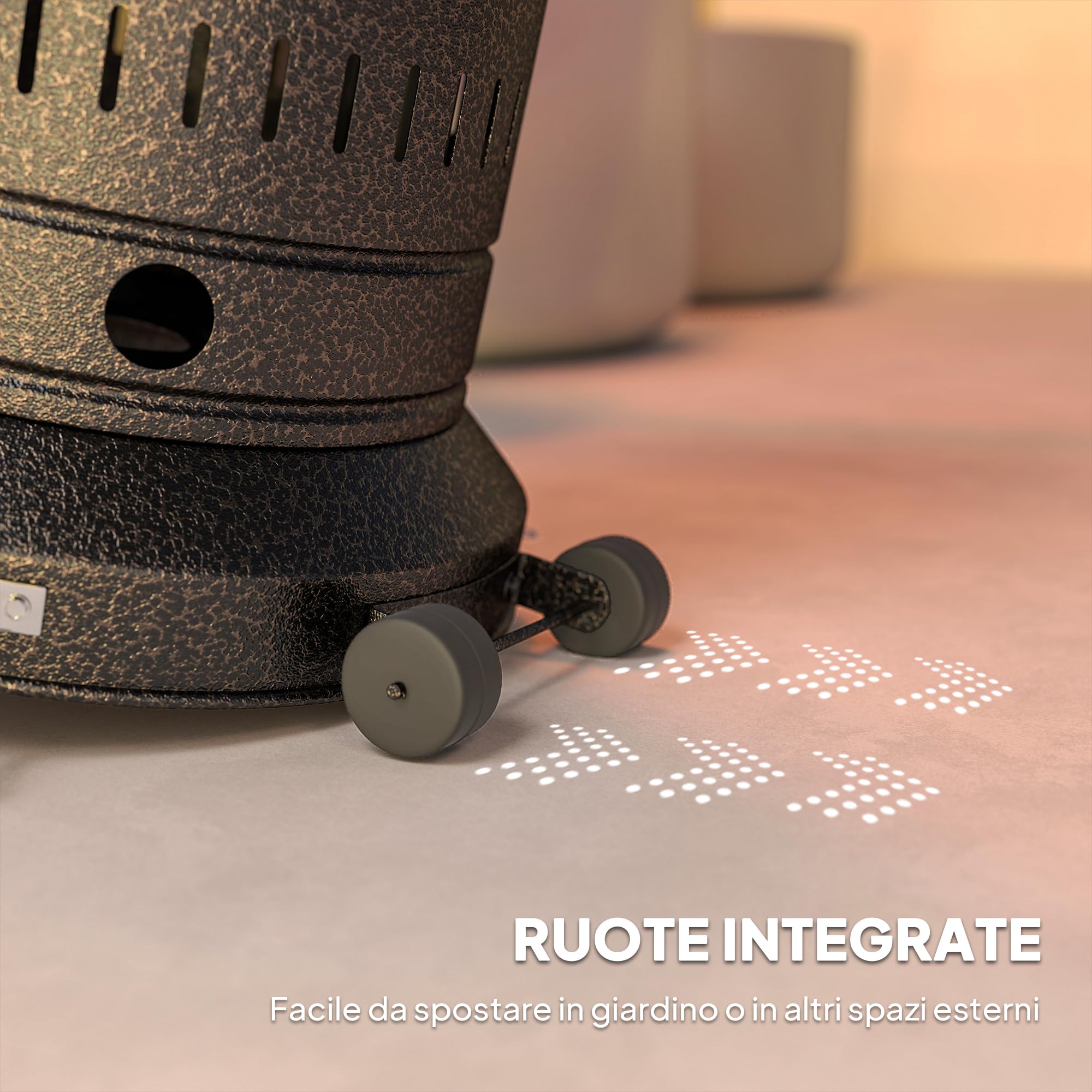 Outsunny Stufa a Gas/Propano da Esterno 11kw, con Spegnimento Automatico e Rotelle, Riscaldatore da Esterno Portatile, per Patio, Giardino e Terrazzo, 82x82x223 cm, Marrone Scuro