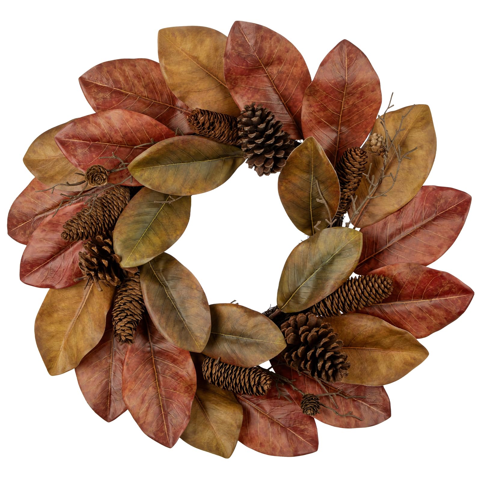 Artificial Magnolia Wreath for Front Door, 50CM Autumn Wreath Fall Decor