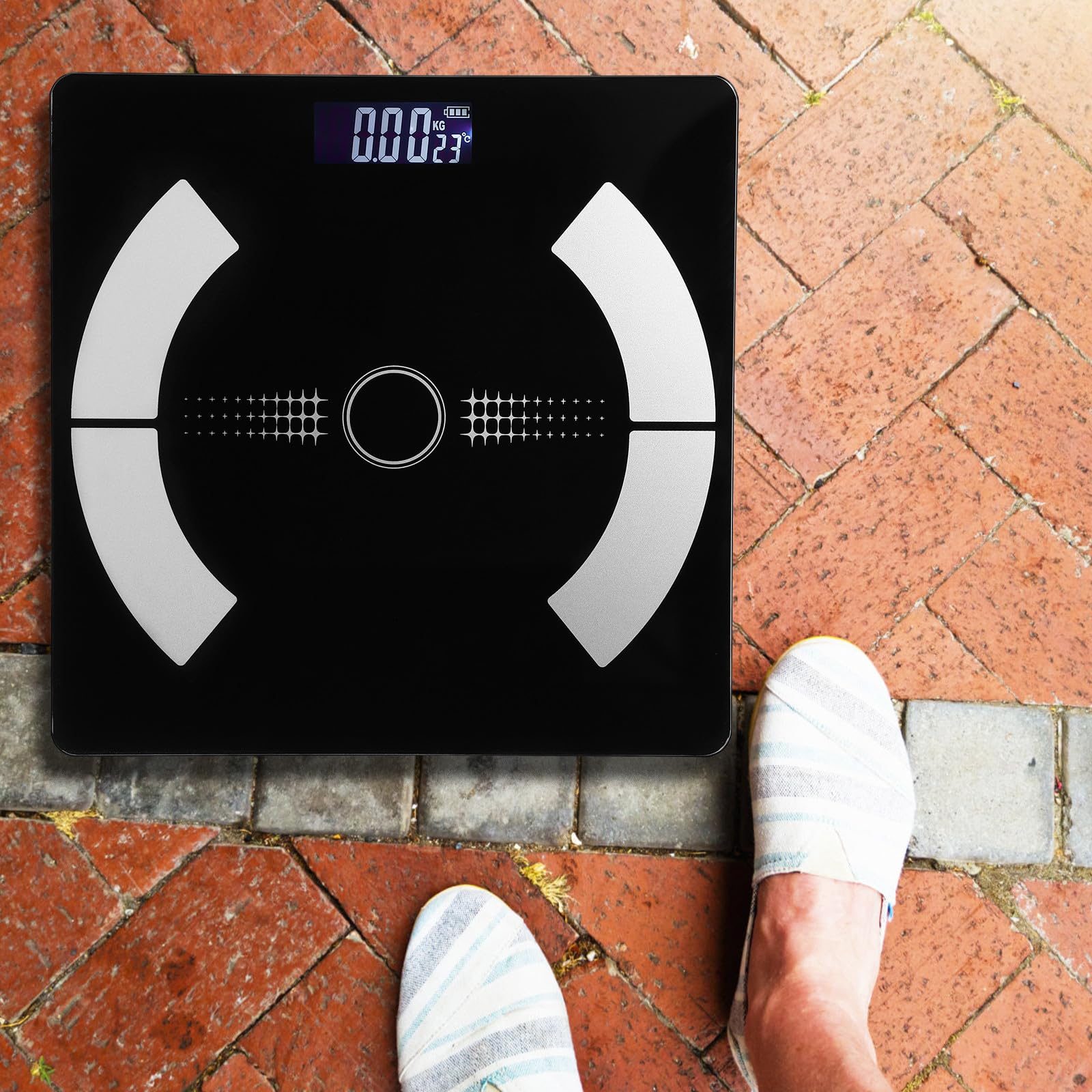 UPKOCH Bilancia Impedenziometrica Digitale per Appassionati di Fitness e Salute Uso Domestico Bilancia Pesapersone in Vetro Nero, Letture Rapide e Precise, Display Digitale