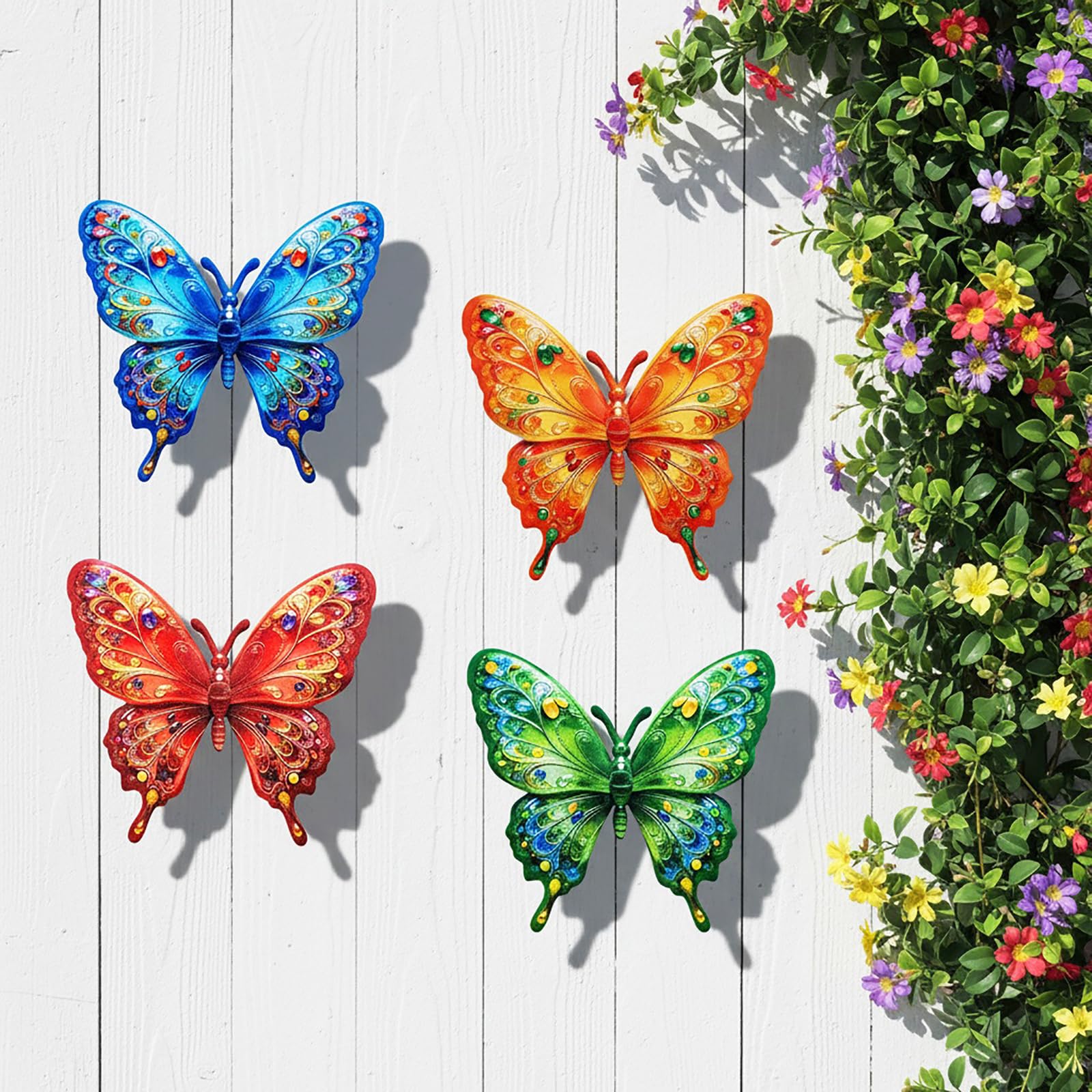 LLSZAHD Metal Butterfly Garden Ornaments Outdoor, Metal Garden Wall Art, Fence Wall Decoration, For Outside Garden Shed Fences Yard Decorations Wall Hanging(4 PCS)